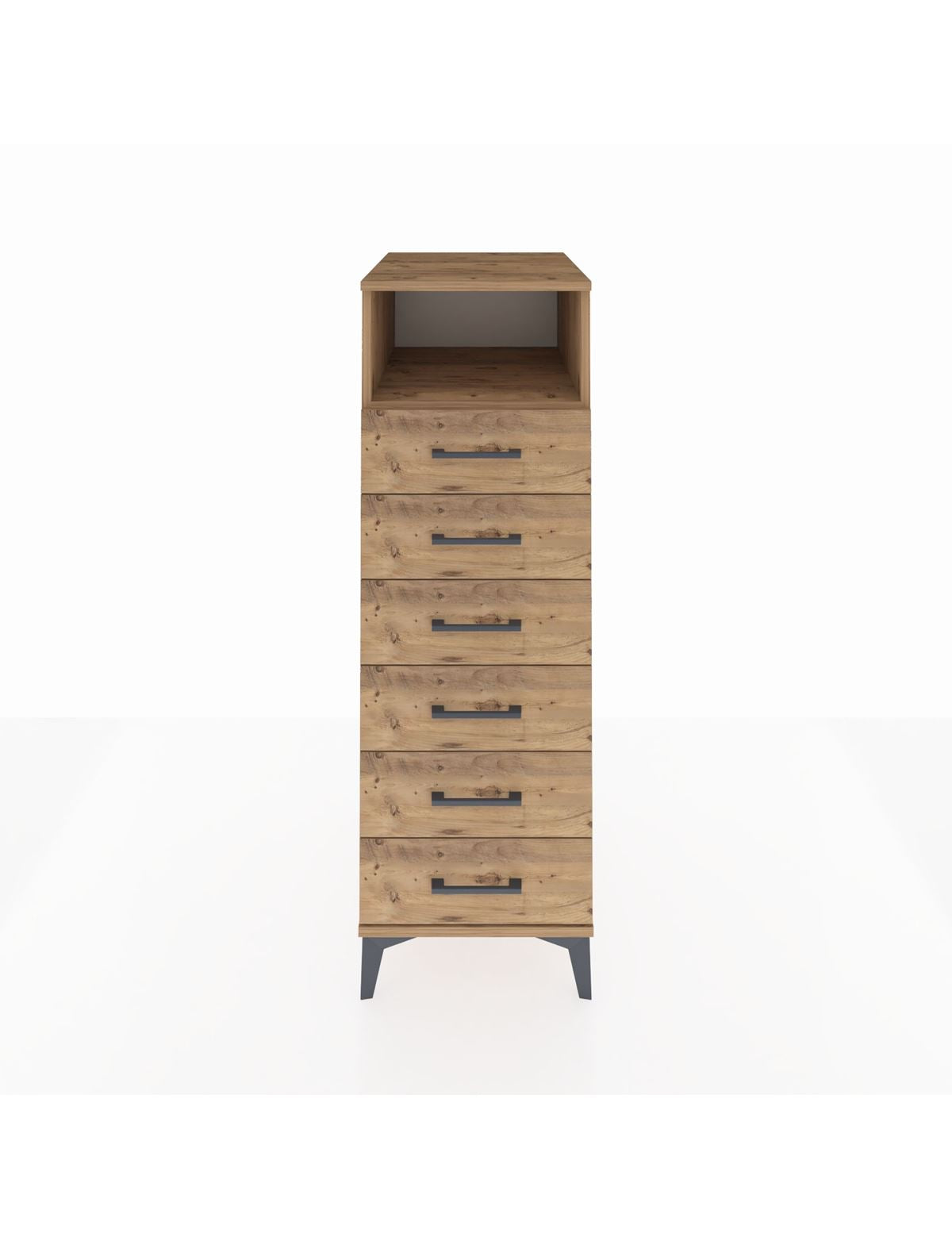 Kronos Dolap Tek Raflı 6 Çekmeceli 44x59x134 Çam-Çam