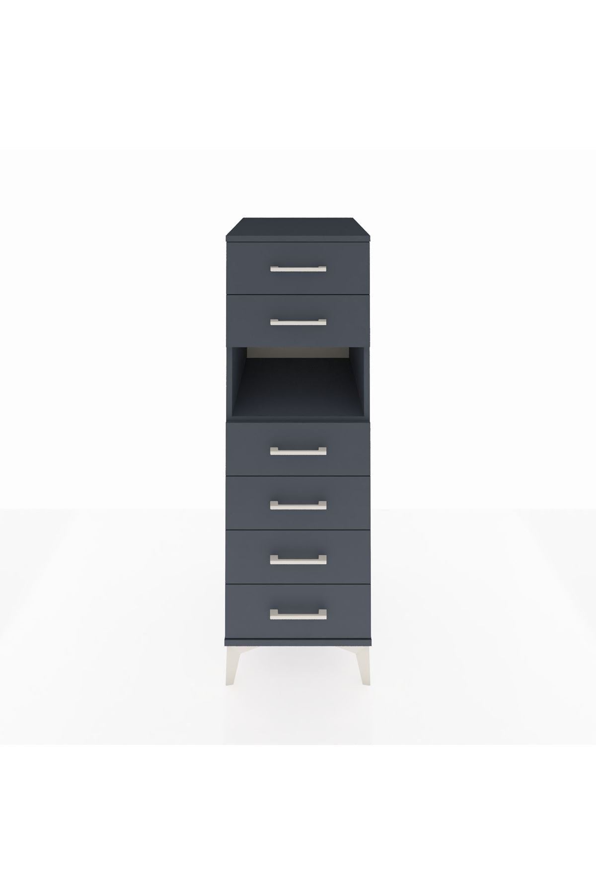 Kronos Dolap Tek Raflı 6 Çekmeceli 44x59x134 Antrasit-Antrasit