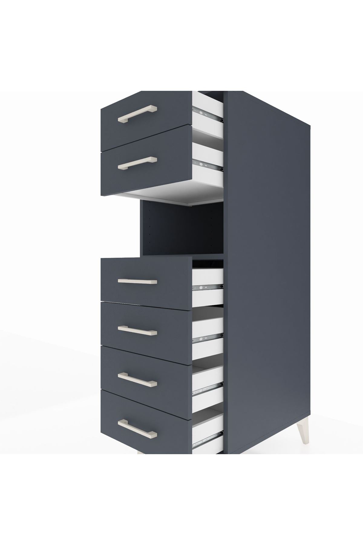 Kronos Dolap Tek Raflı 6 Çekmeceli 44x59x134 Antrasit-Antrasit