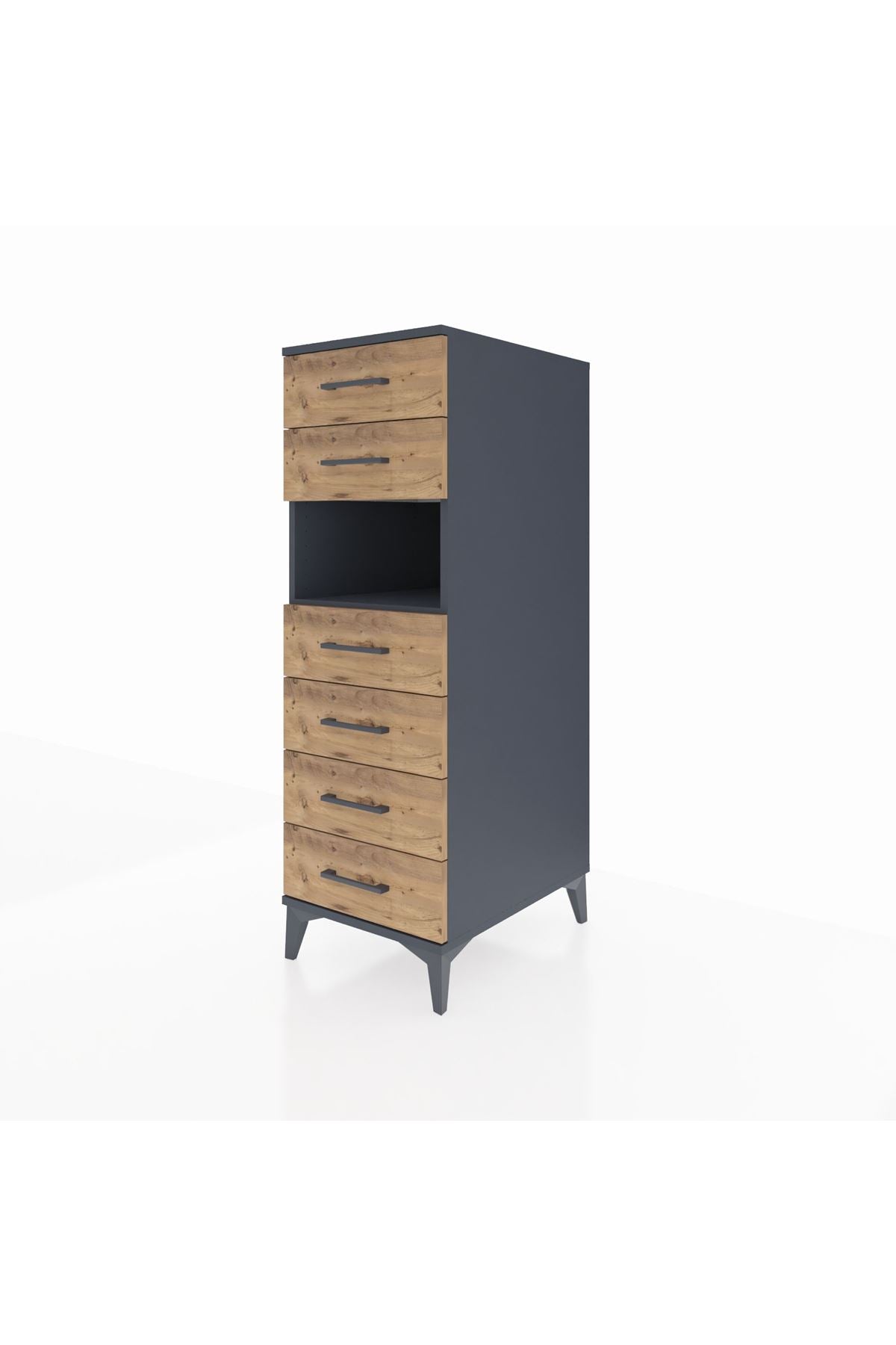 Kronos Dolap Tek Raflı 6 Çekmeceli 44x59x134 Antrasit-Çam