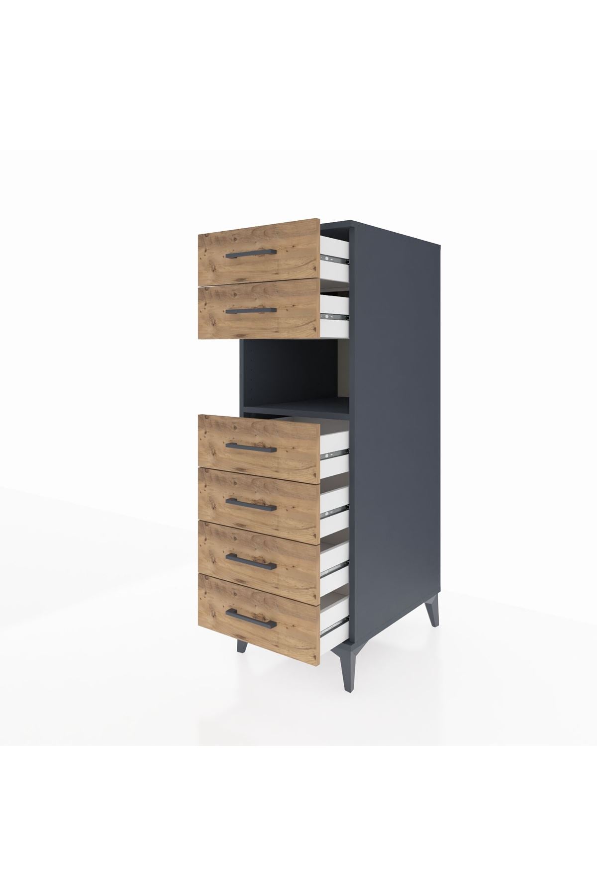 Kronos Dolap Tek Raflı 6 Çekmeceli 44x59x134 Antrasit-Çam