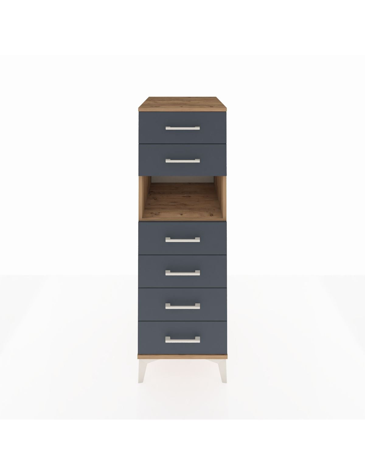 Kronos Dolap Tek Raflı 6 Çekmeceli 44x59x134 Çam-Antrasit