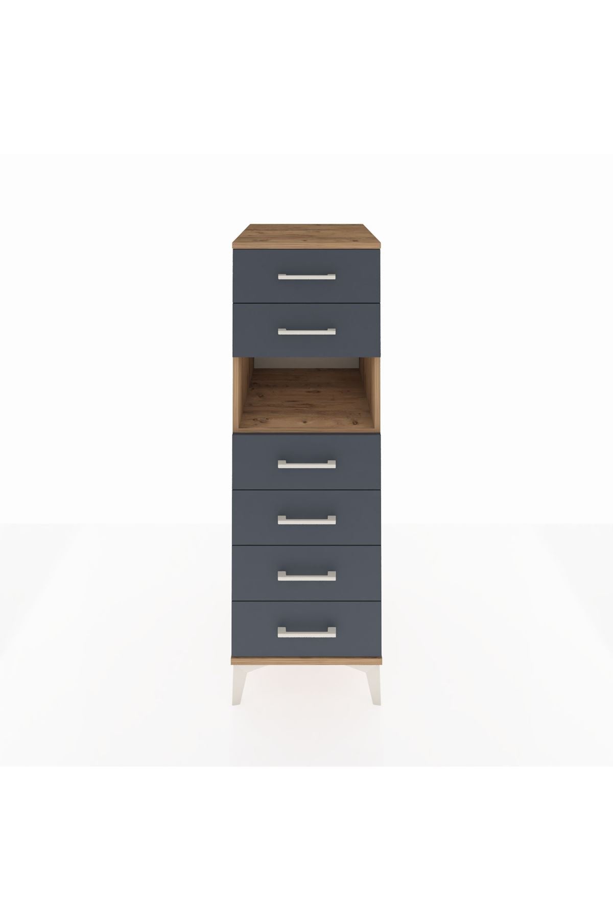 Kronos Dolap Tek Raflı 6 Çekmeceli 44x59x134 Çam-Antrasit