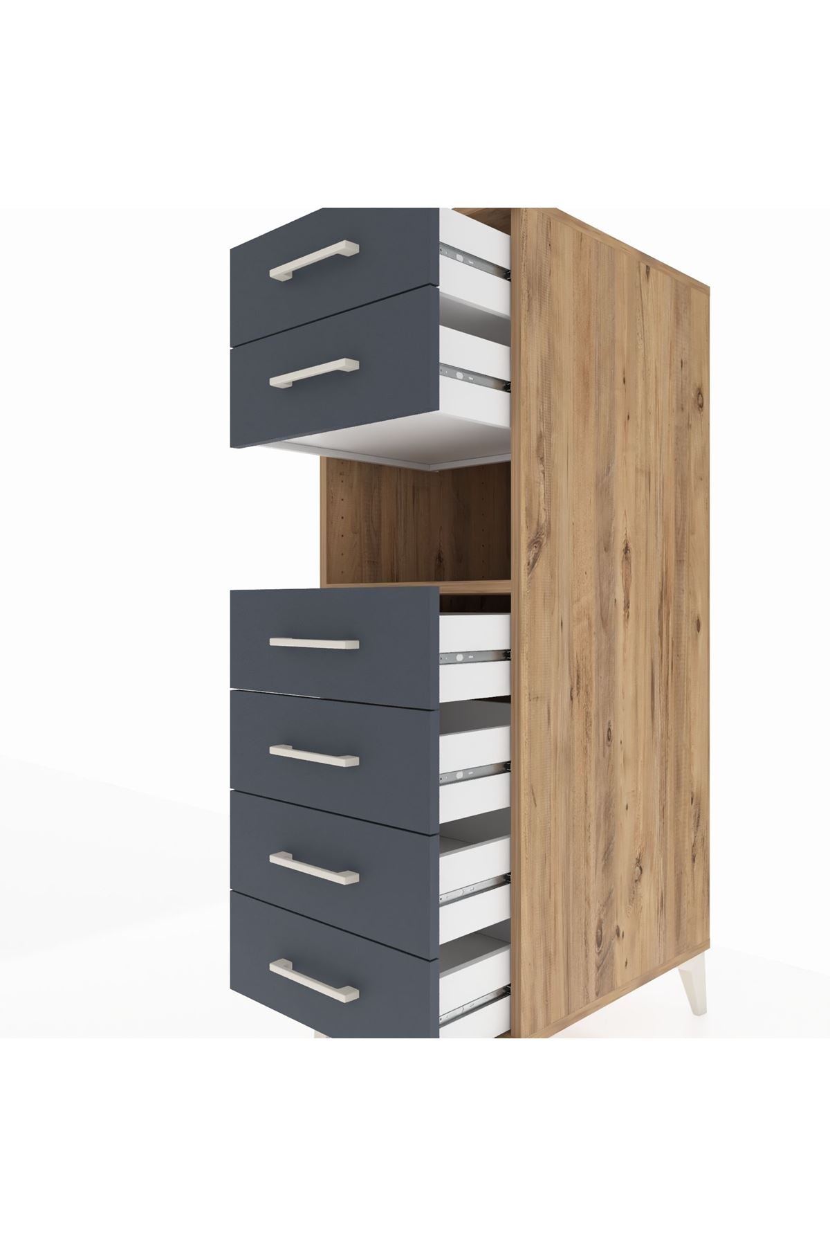 Kronos Dolap Tek Raflı 6 Çekmeceli 44x59x134 Çam-Antrasit