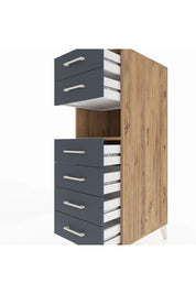 Kronos Dolap Tek Raflı 6 Çekmeceli 44x59x134 Çam-Antrasit