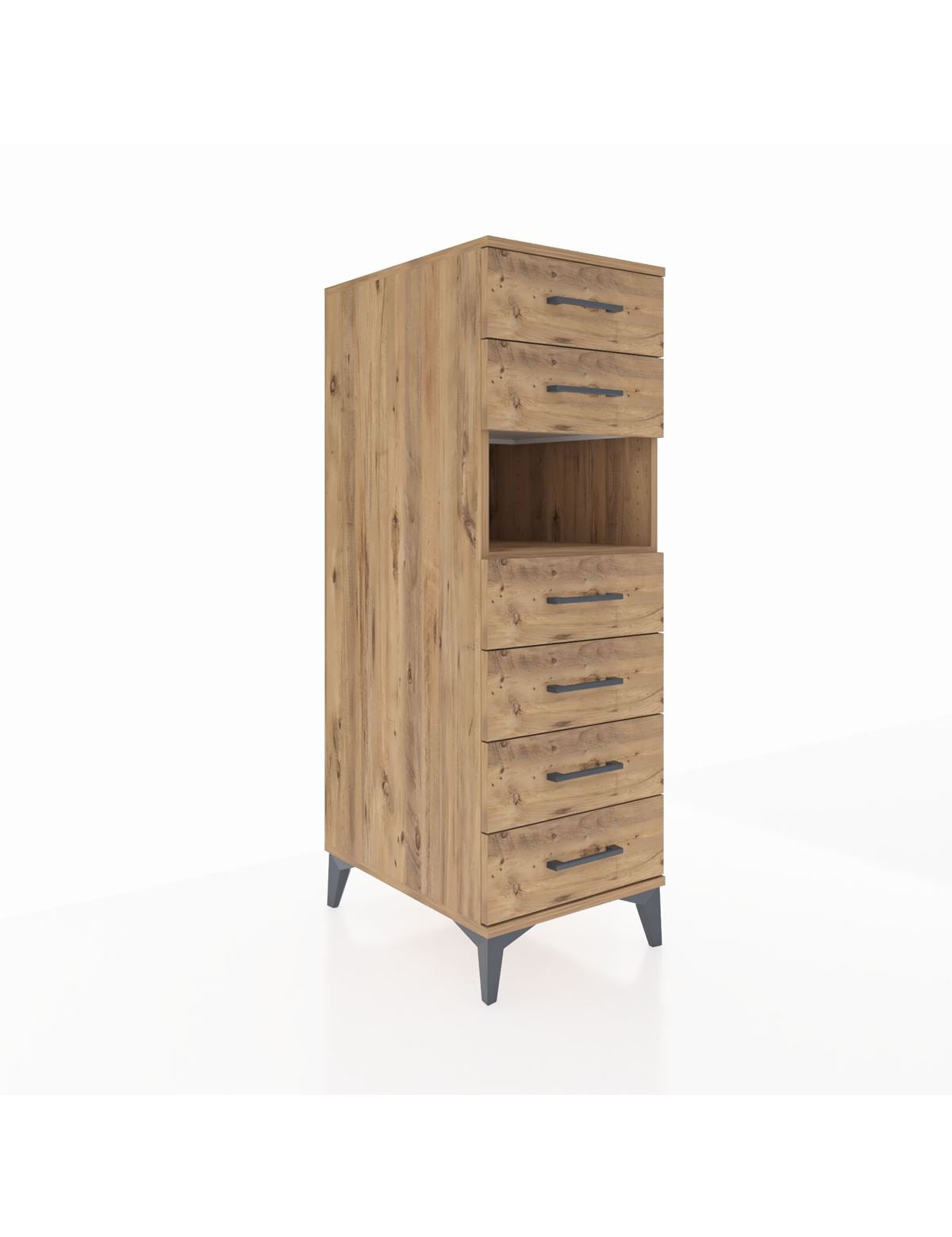 Kronos Dolap Tek Raflı 6 Çekmeceli 44x59x134 Çam-Çam