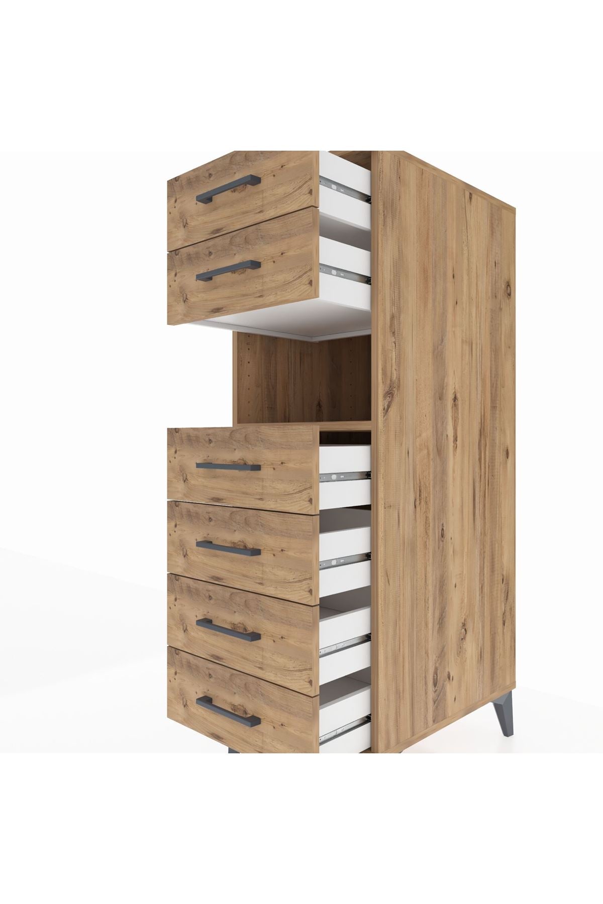 Kronos Dolap Tek Raflı 6 Çekmeceli 44x59x134 Çam-Çam