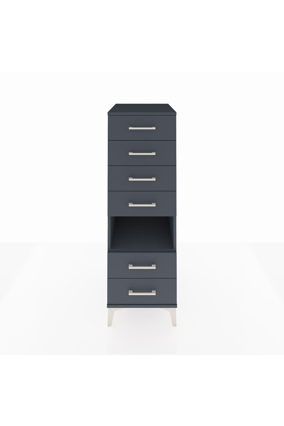 Kronos Dolap Tek Raflı 6 Çekmeceli 44x59x134 Antrasit-Antrasit