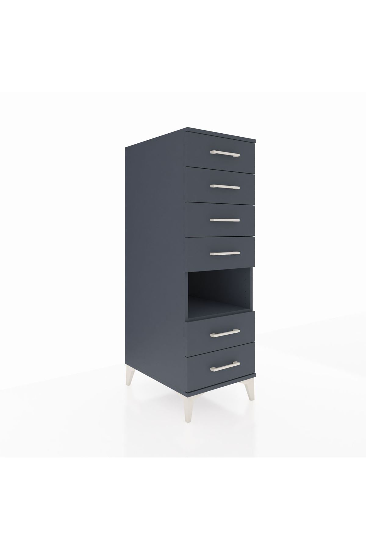 Kronos Dolap Tek Raflı 6 Çekmeceli 44x59x134 Antrasit-Antrasit