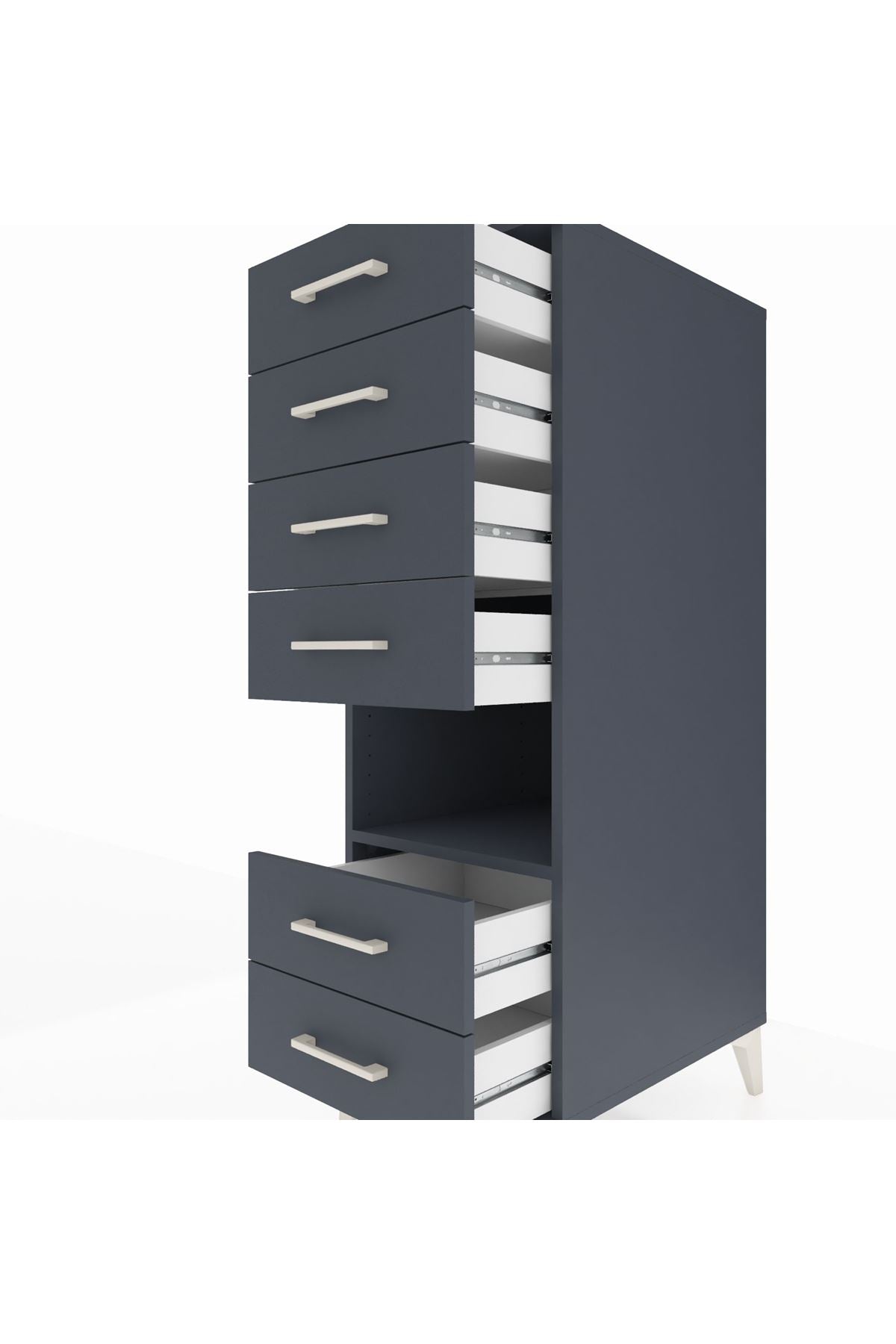 Kronos Dolap Tek Raflı 6 Çekmeceli 44x59x134 Antrasit-Antrasit