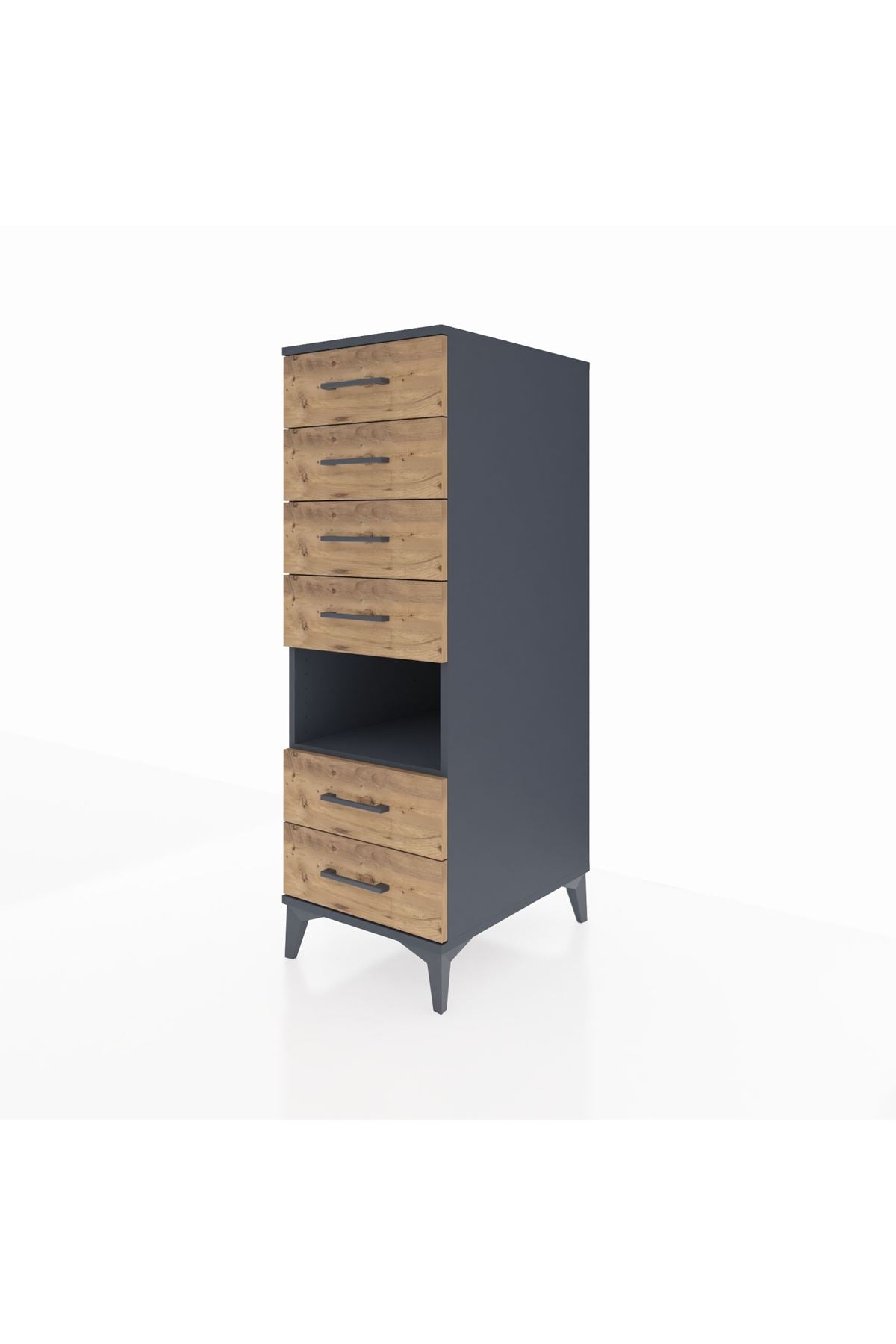 Kronos Dolap Tek Raflı 6 Çekmeceli 44x59x134 Antrasit-Çam