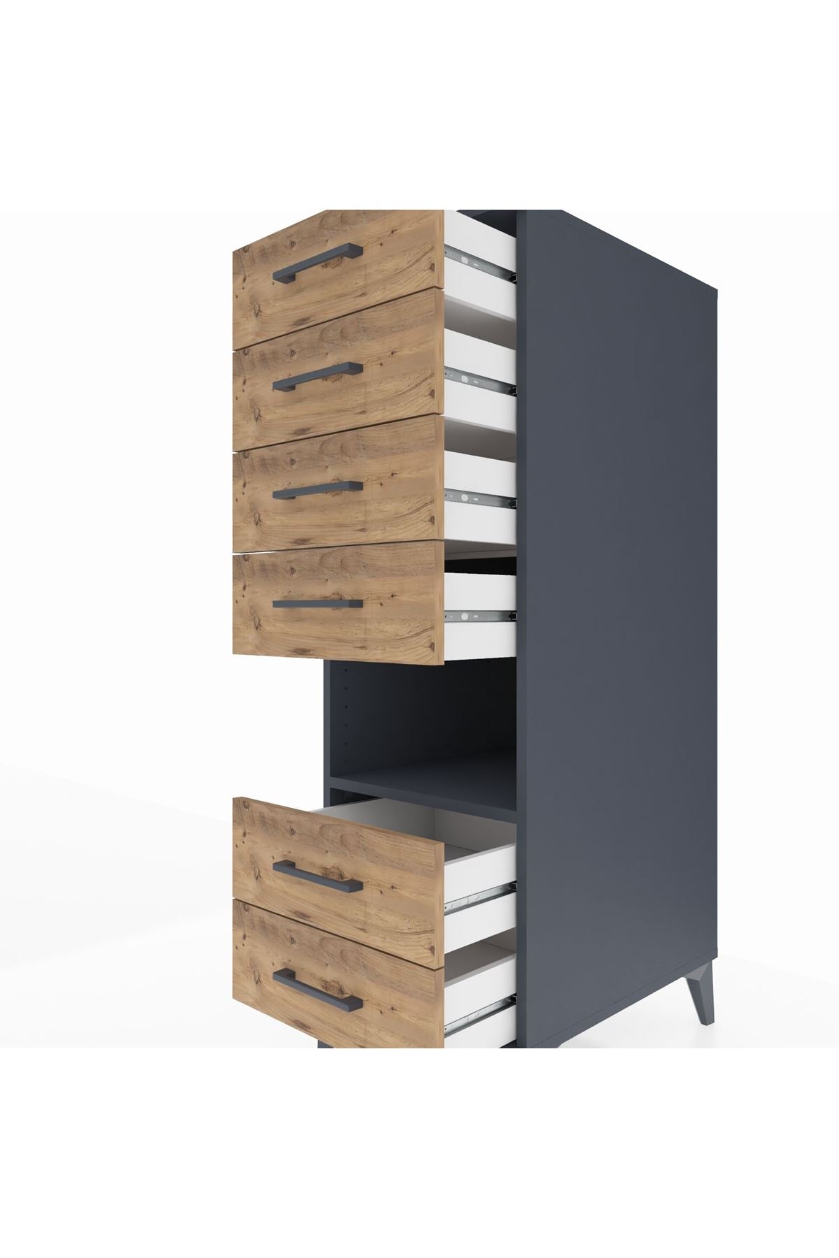 Kronos Dolap Tek Raflı 6 Çekmeceli 44x59x134 Antrasit-Çam