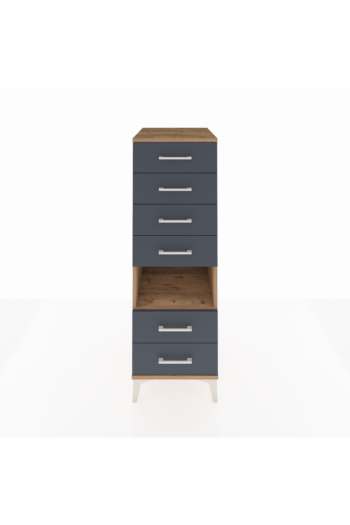 Kronos Dolap Tek Raflı 6 Çekmeceli 44x59x134 Çam-Antrasit