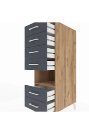 Kronos Dolap Tek Raflı 6 Çekmeceli 44x59x134 Çam-Antrasit