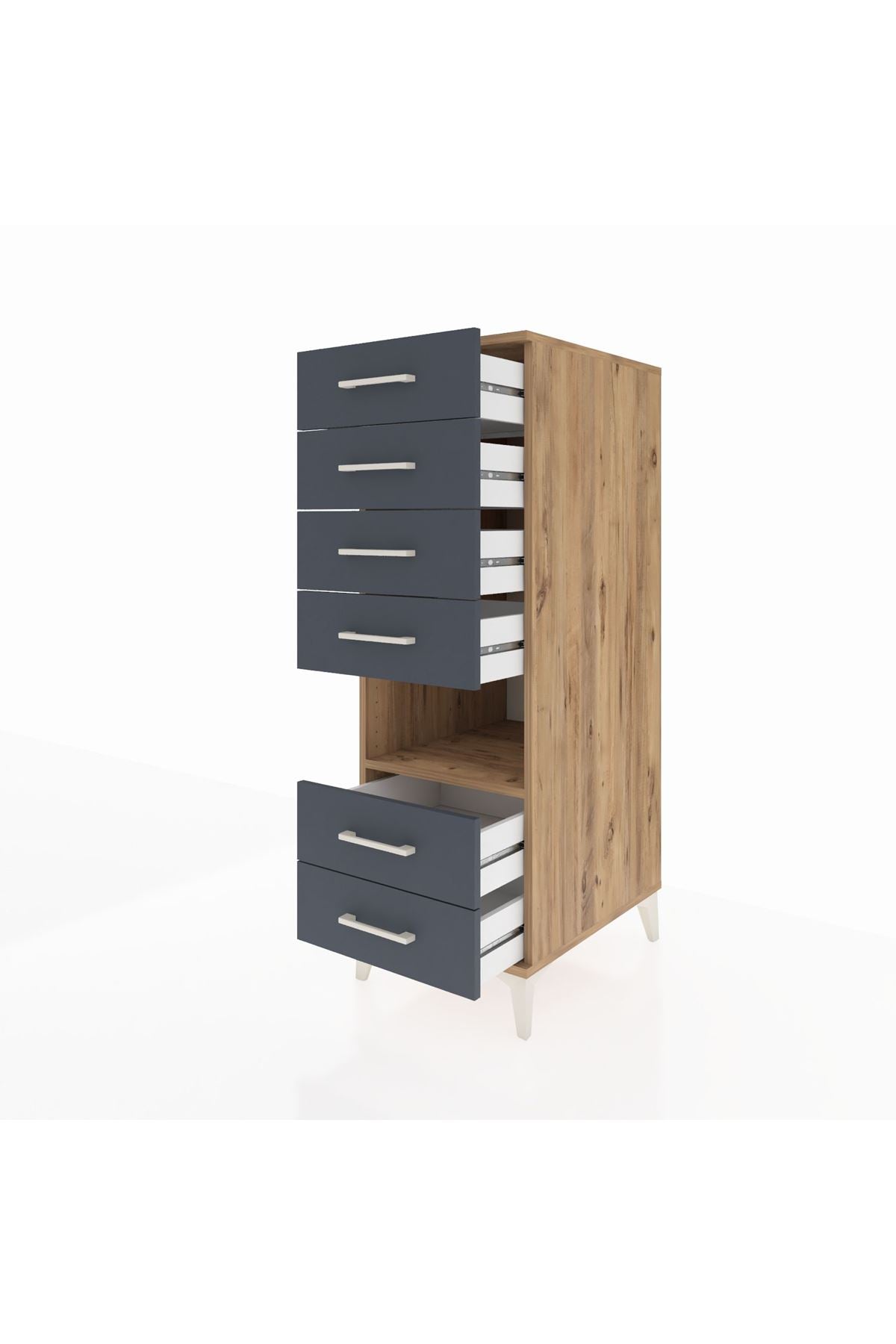 Kronos Dolap Tek Raflı 6 Çekmeceli 44x59x134 Çam-Antrasit