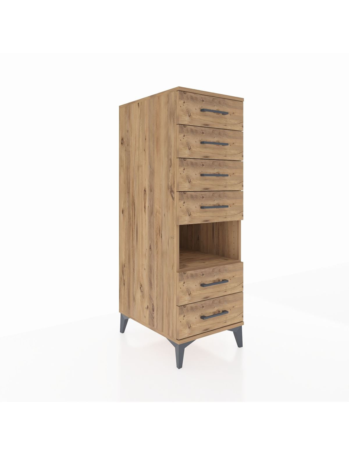 Kronos Dolap Tek Raflı 6 Çekmeceli 44x59x134 Çam-Çam