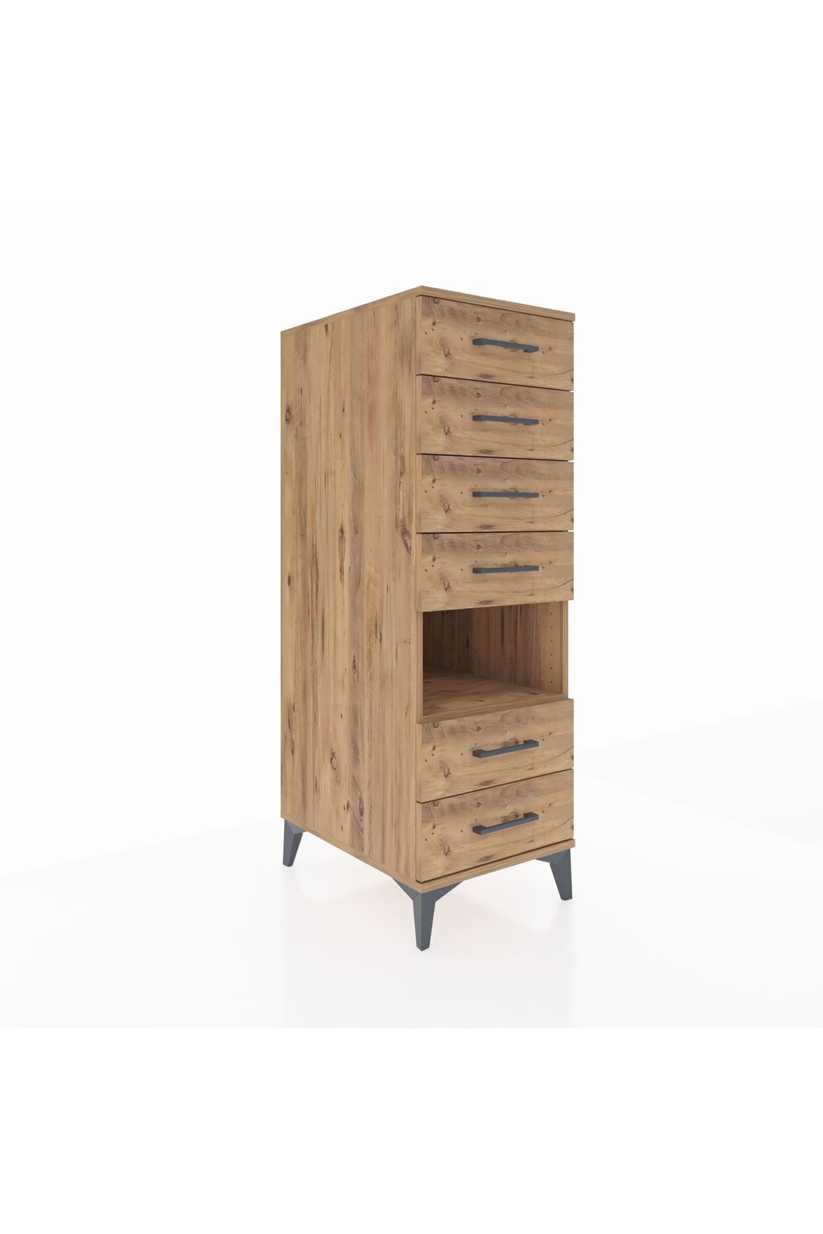 Kronos Dolap Tek Raflı 6 Çekmeceli 44x59x134 Çam-Çam