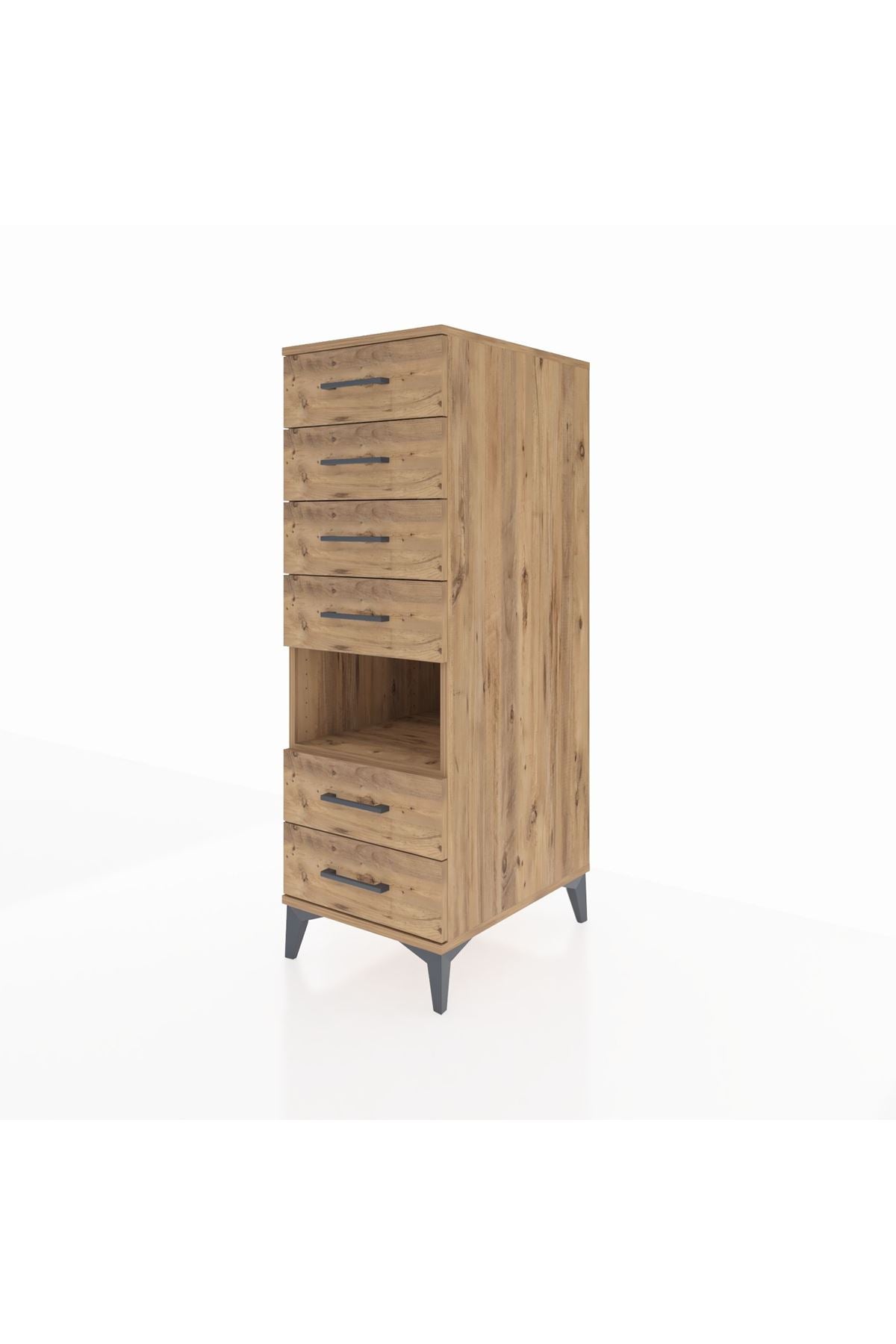 Kronos Dolap Tek Raflı 6 Çekmeceli 44x59x134 Çam-Çam