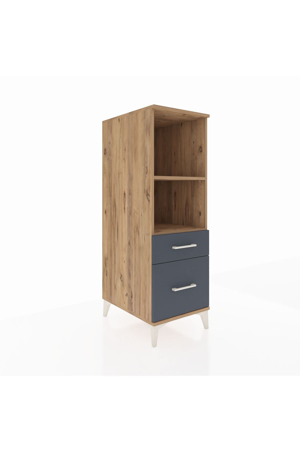 Kronos Dolap 2 Raflı 2 Çekmeceli 44x59x134 Çam-Antrasit