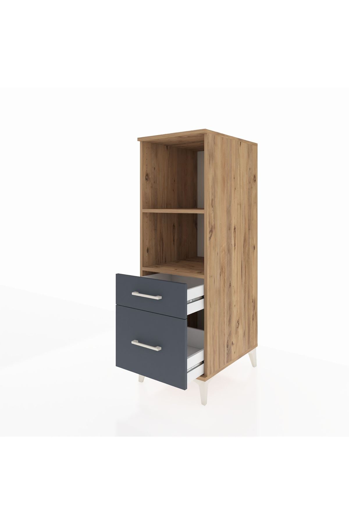 Kronos Dolap 2 Raflı 2 Çekmeceli 44x59x134 Çam-Antrasit
