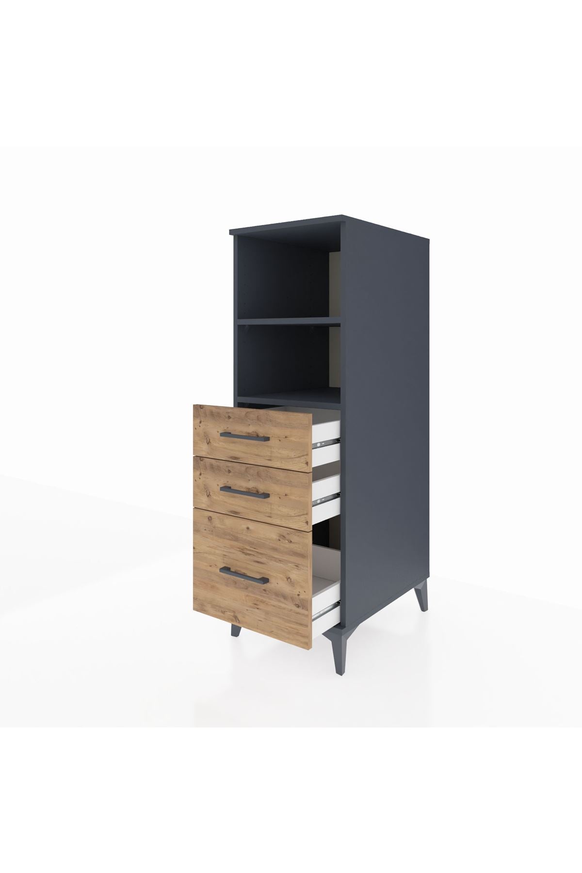 Kronos Dolap 2 Raflı 3 Çekmeceli 44x59x134 Antrasit-Çam