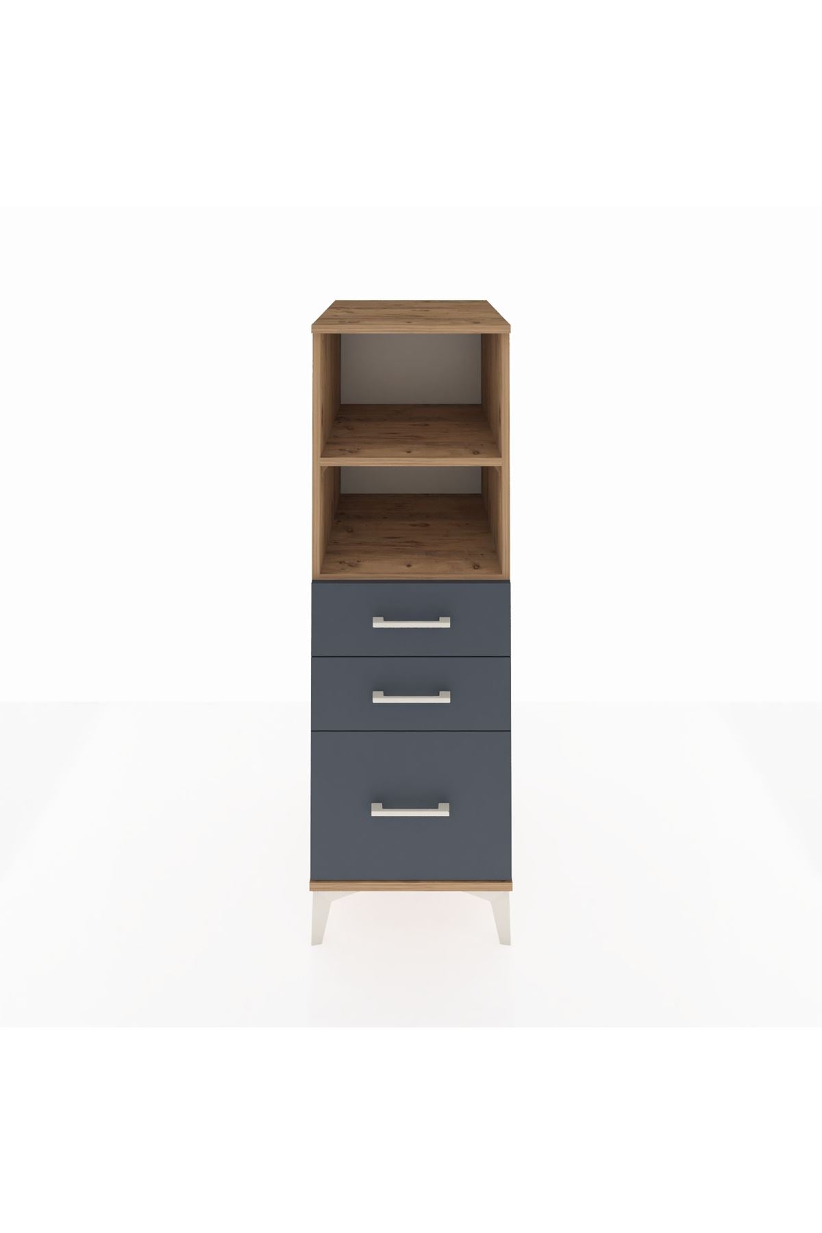 Kronos Dolap 2 Raflı 3 Çekmeceli 44x59x134 Çam-Antrasit