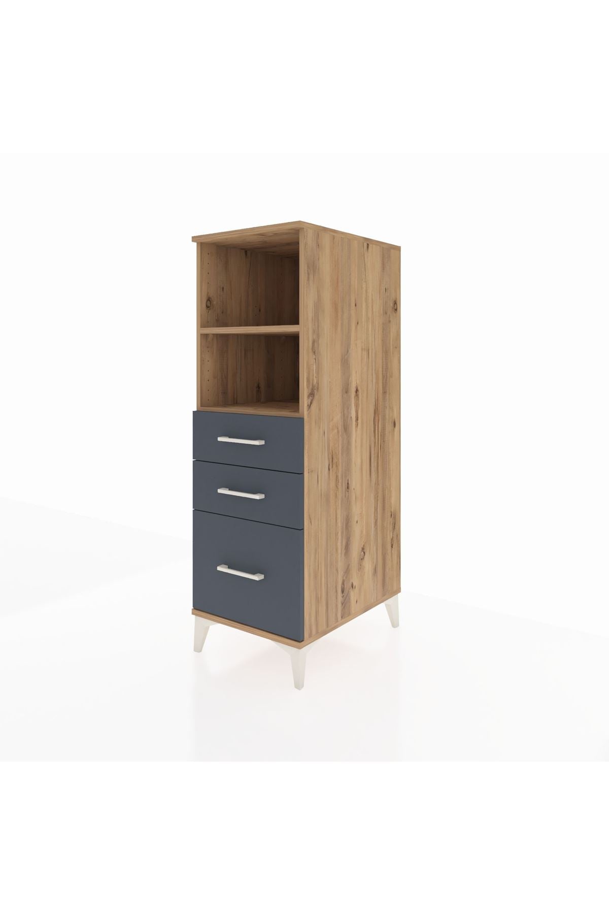 Kronos Dolap 2 Raflı 3 Çekmeceli 44x59x134 Çam-Antrasit