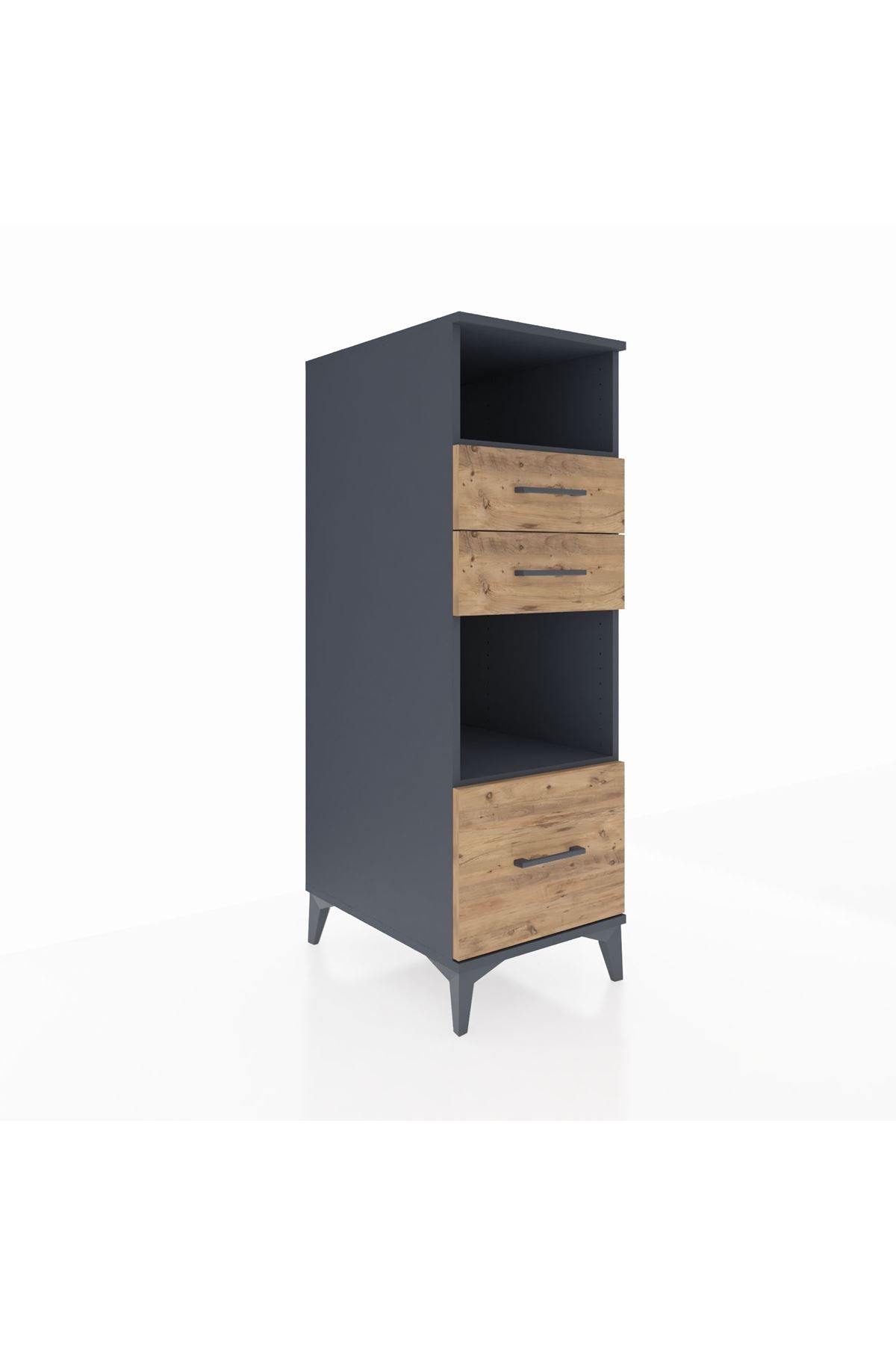 Kronos Dolap 2 Raflı 3 Çekmeceli 44x59x134 Antrasit-Çam