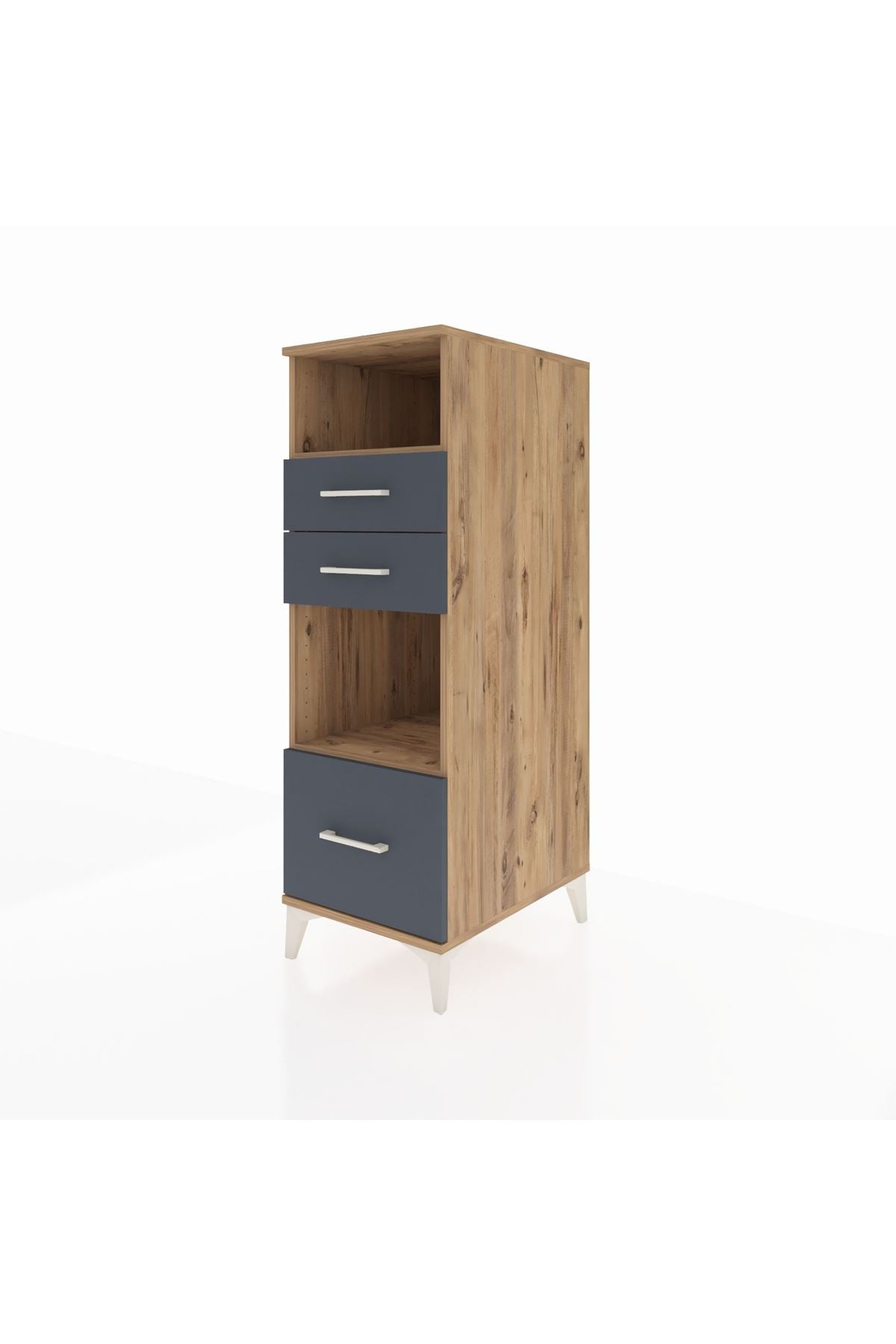 Kronos Dolap 2 Raflı 3 Çekmeceli 44x59x134 Çam-Antrasit