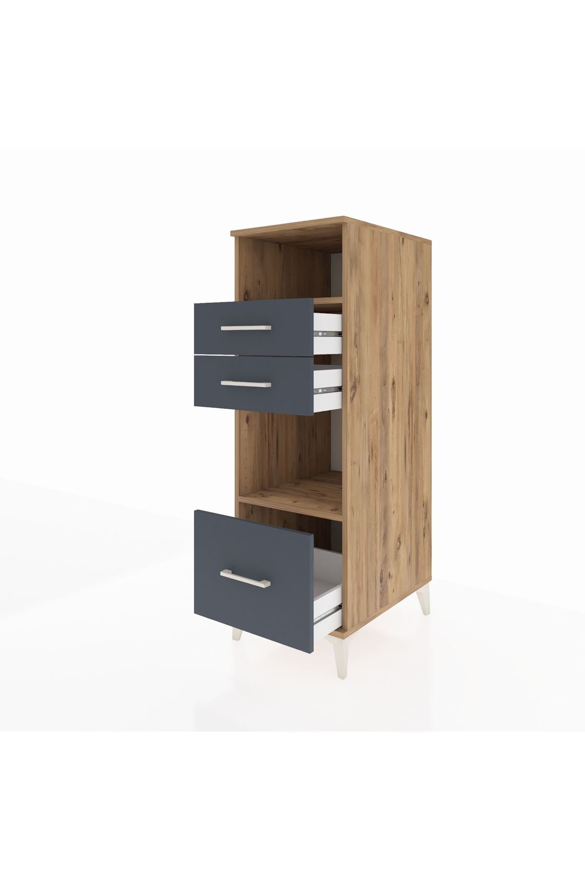 Kronos Dolap 2 Raflı 3 Çekmeceli 44x59x134 Çam-Antrasit