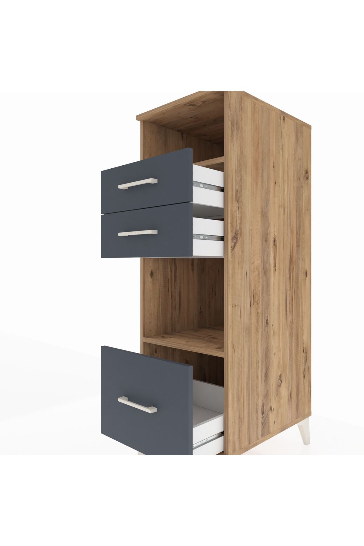 Kronos Dolap 2 Raflı 3 Çekmeceli 44x59x134 Çam-Antrasit