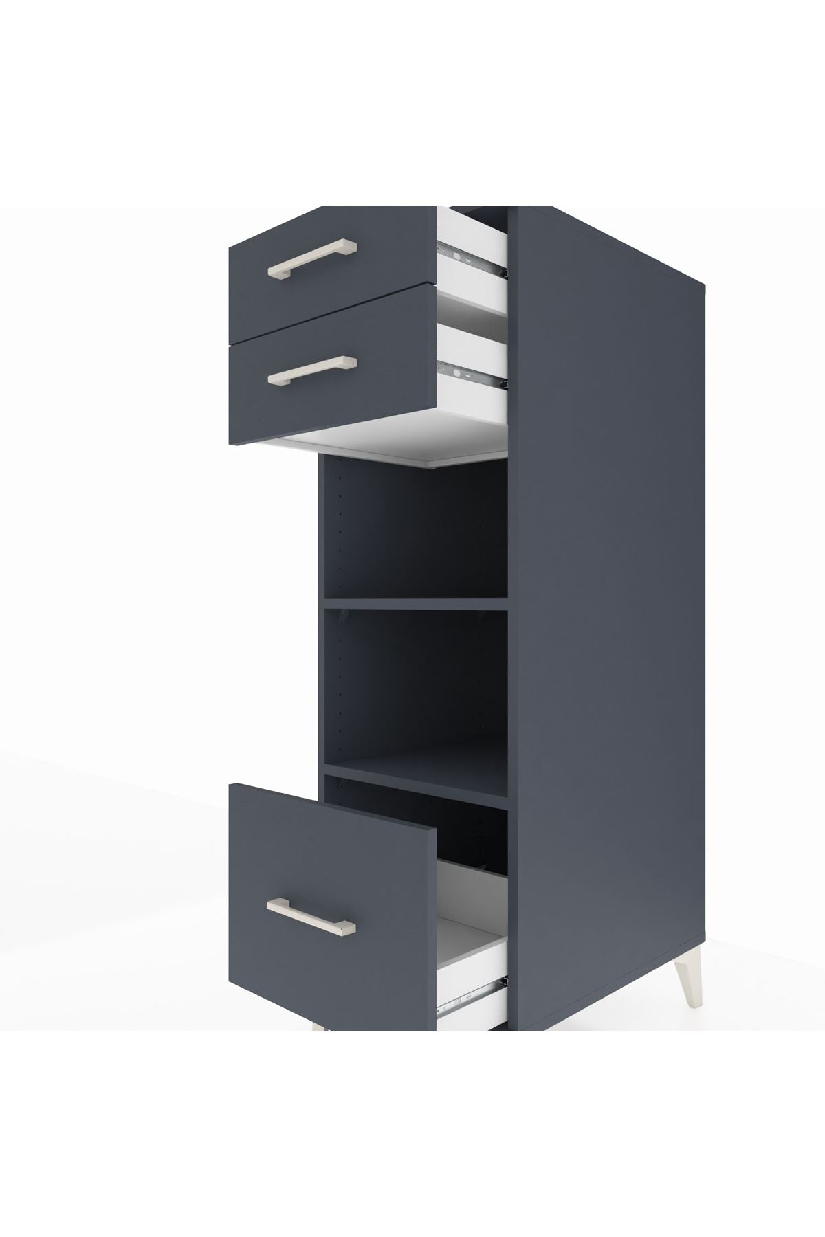 Kronos Dolap 2 Raflı 3 Çekmeceli 44x59x134 Antrasit-Antrasit