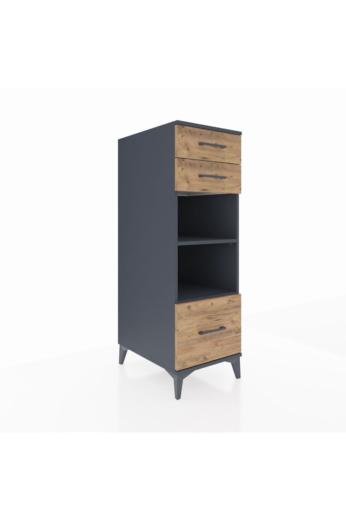 Kronos Dolap 2 Raflı 3 Çekmeceli 44x59x134 Antrasit-Çam