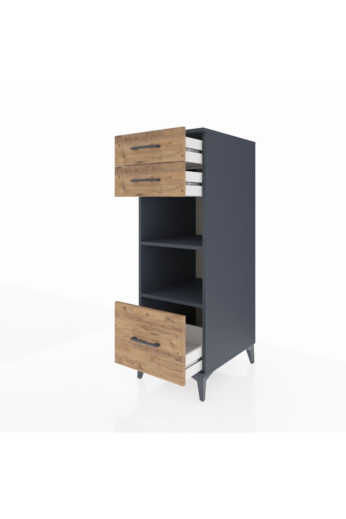 Kronos Dolap 2 Raflı 3 Çekmeceli 44x59x134 Antrasit-Çam