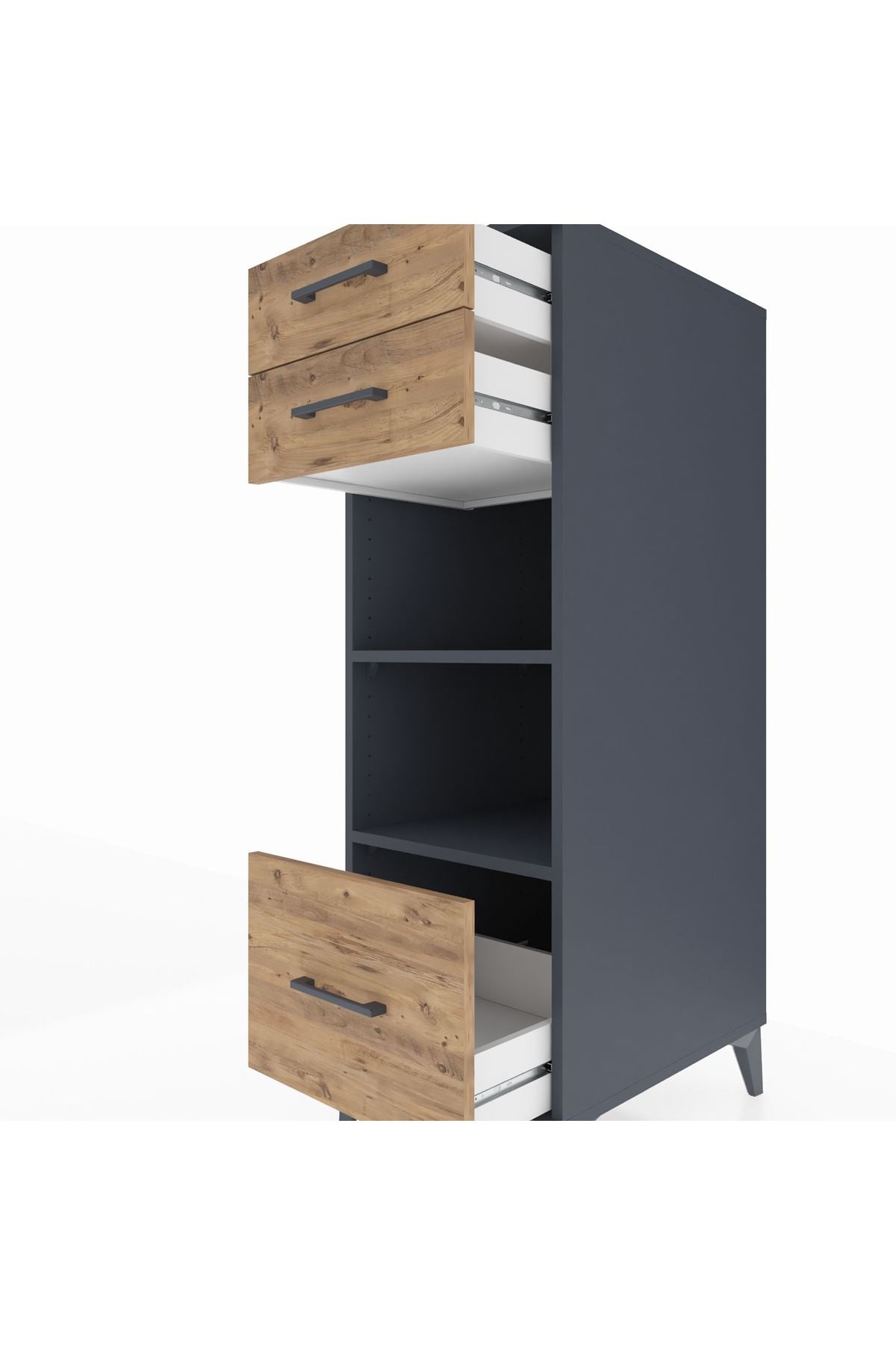 Kronos Dolap 2 Raflı 3 Çekmeceli 44x59x134 Antrasit-Çam