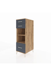 Kronos Dolap 2 Raflı 3 Çekmeceli 44x59x134 Çam-Antrasit