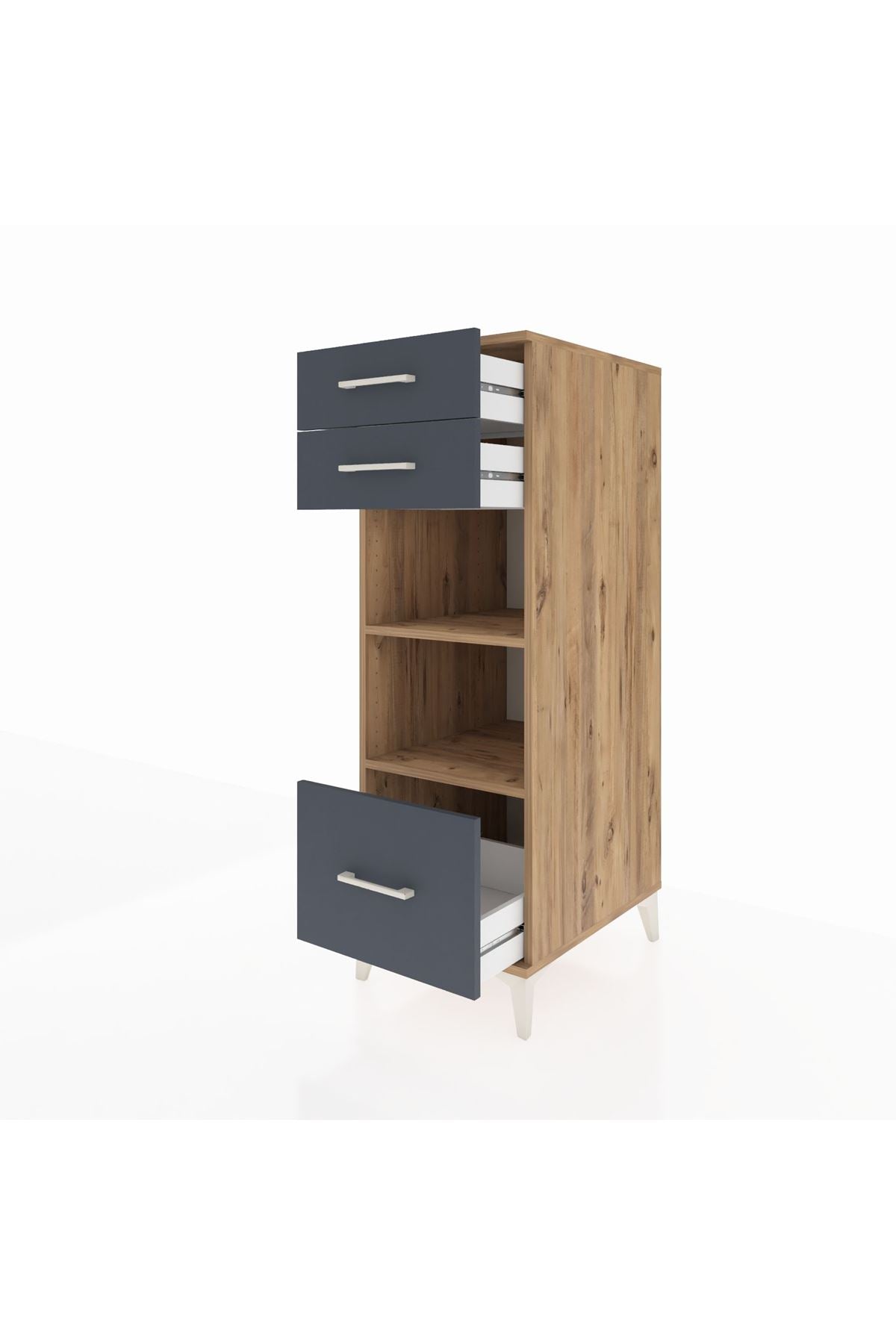 Kronos Dolap 2 Raflı 3 Çekmeceli 44x59x134 Çam-Antrasit