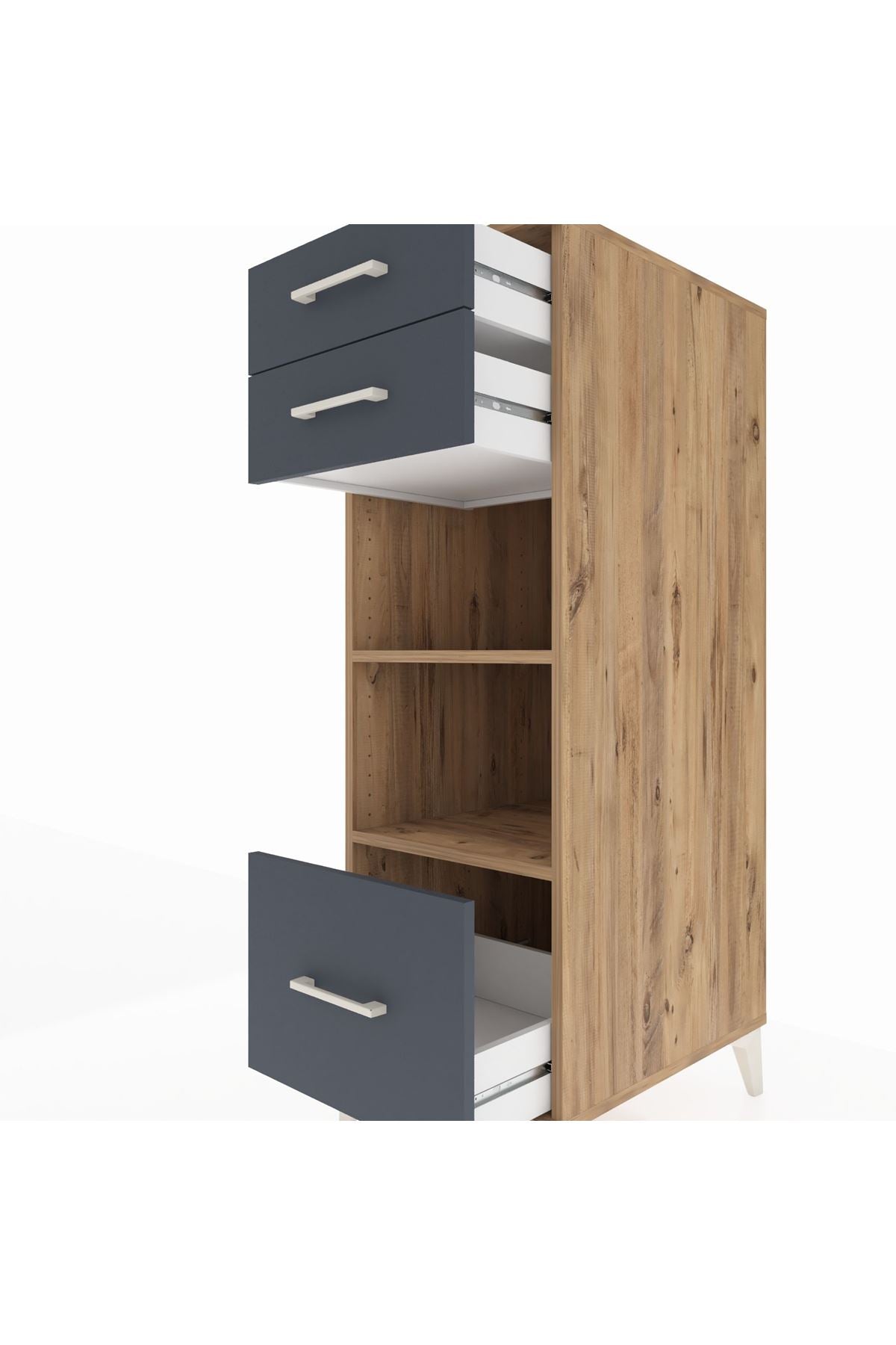 Kronos Dolap 2 Raflı 3 Çekmeceli 44x59x134 Çam-Antrasit