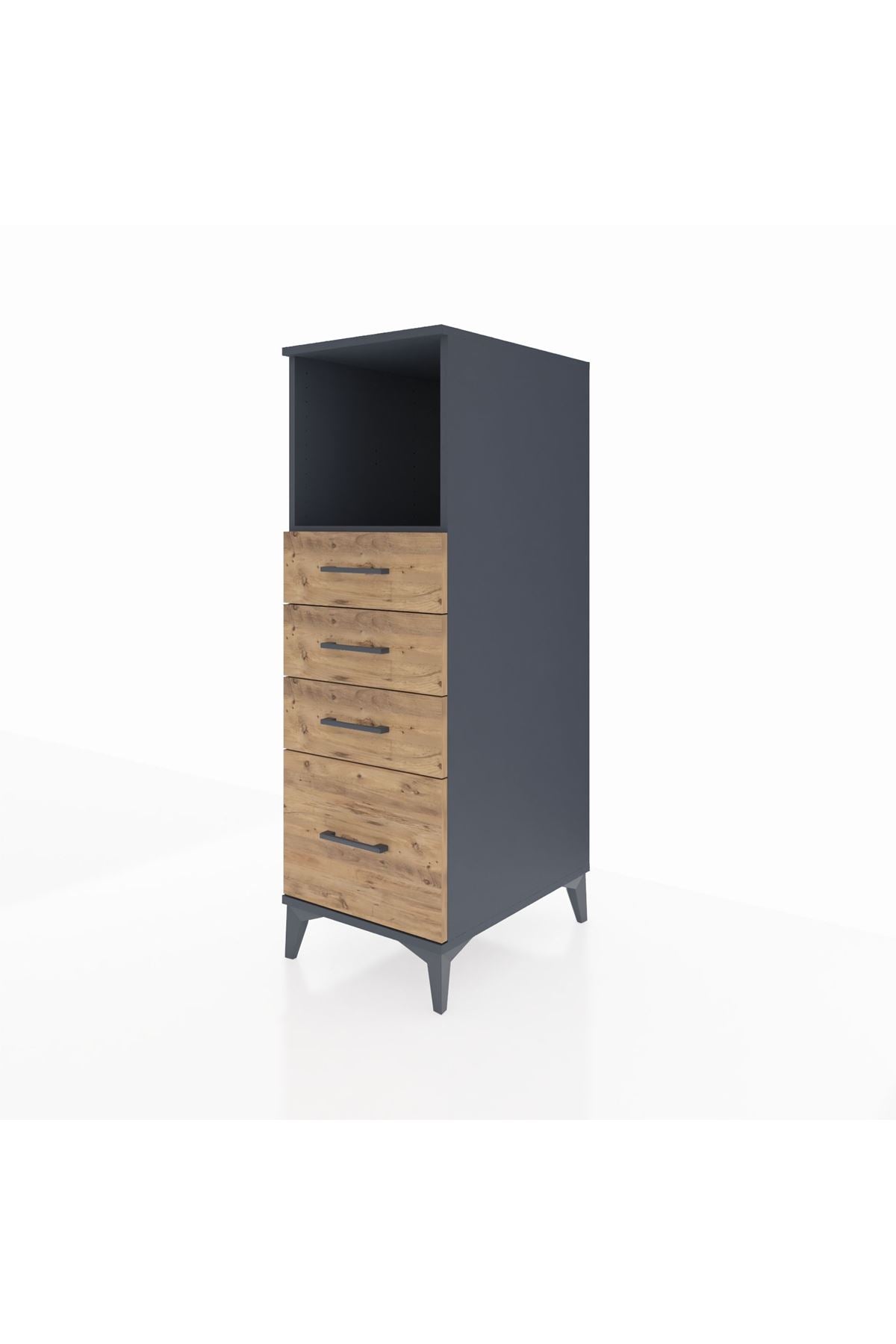 Kronos Dolap Tek Raflı 4 Çekmeceli 44x59x134 Antrasit-Çam