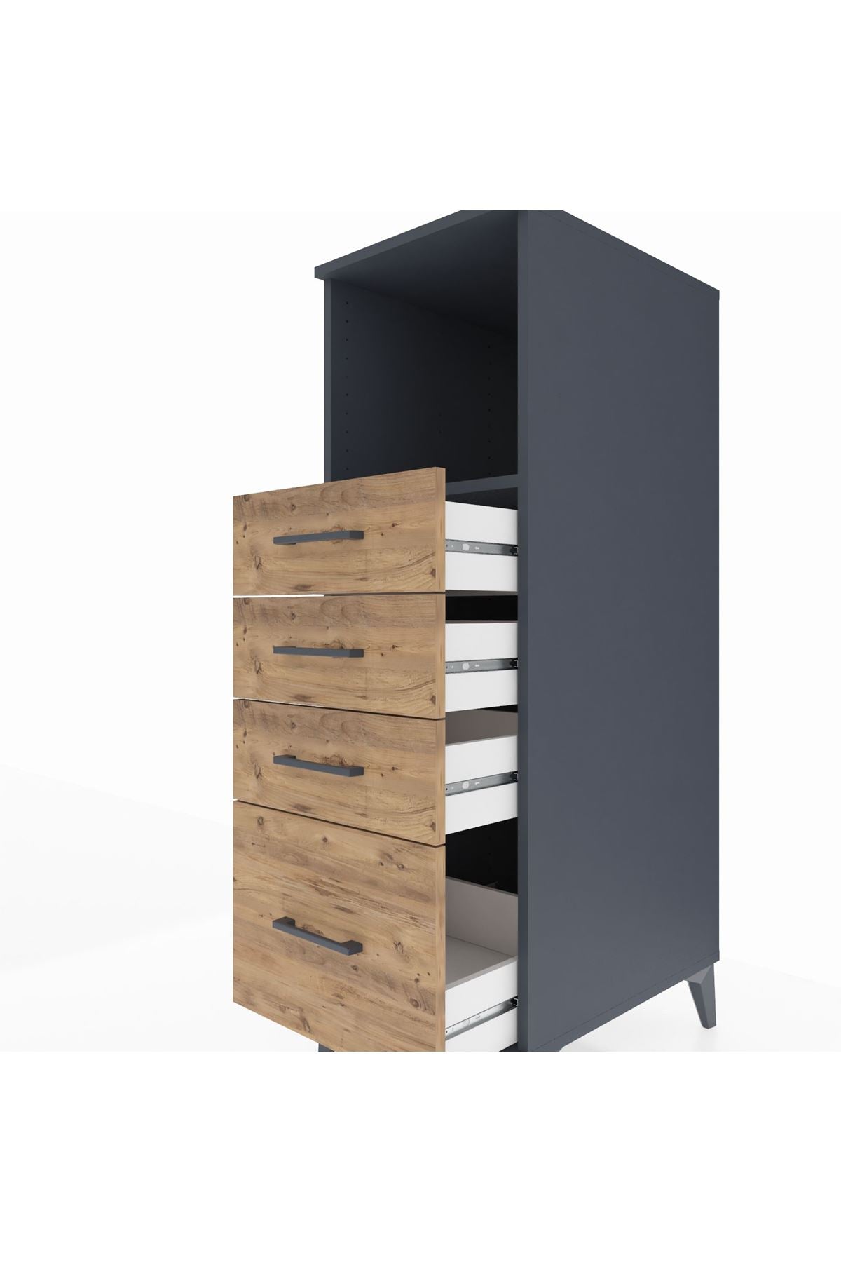 Kronos Dolap Tek Raflı 4 Çekmeceli 44x59x134 Antrasit-Çam