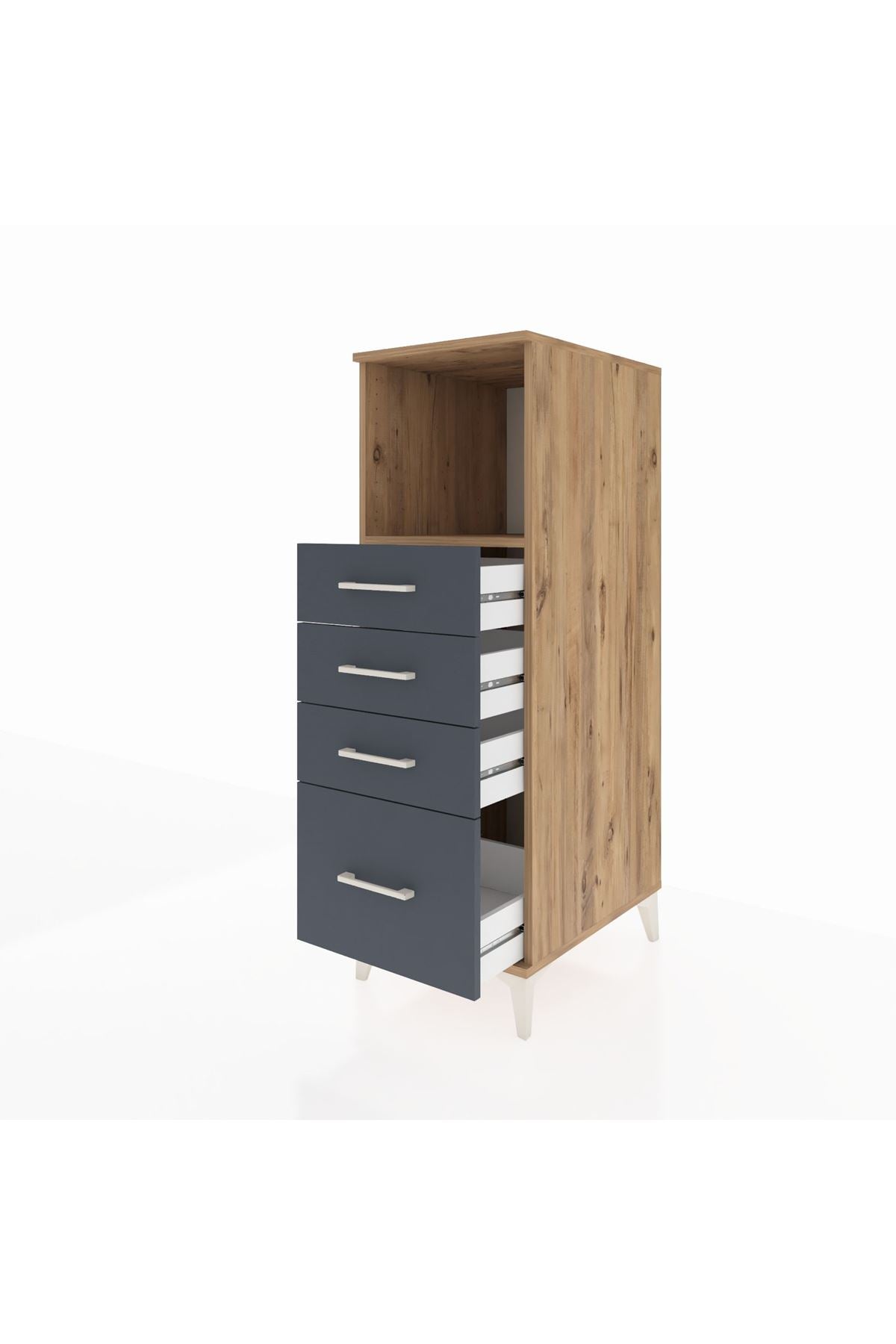 Kronos Dolap Tek Raflı 4 Çekmeceli 44x59x134 Çam-Antrasit