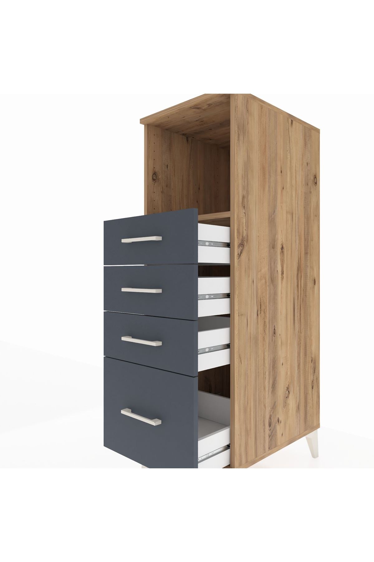 Kronos Dolap Tek Raflı 4 Çekmeceli 44x59x134 Çam-Antrasit