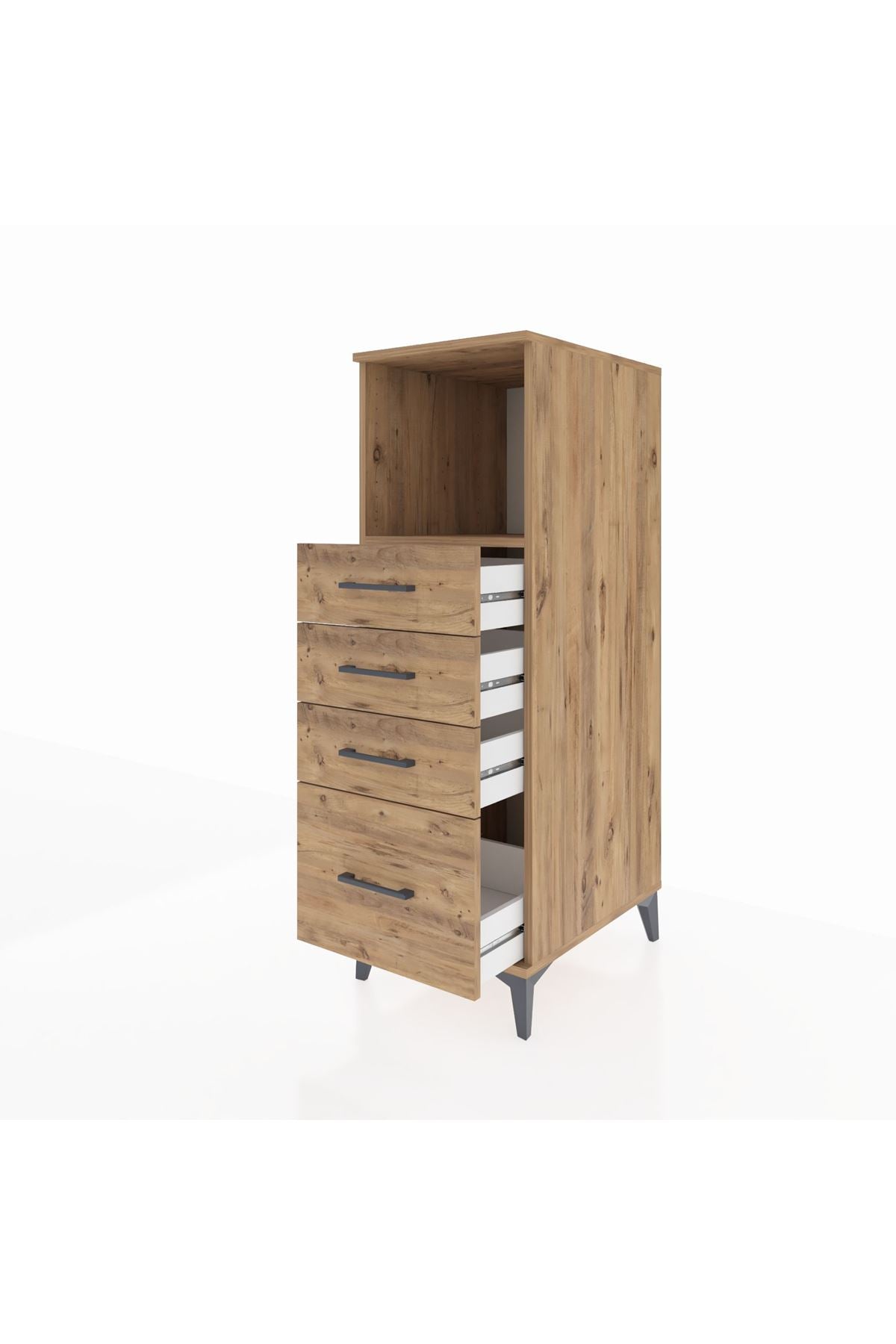 Kronos Dolap Tek Raflı 4 Çekmeceli 44x59x134 Çam-Çam