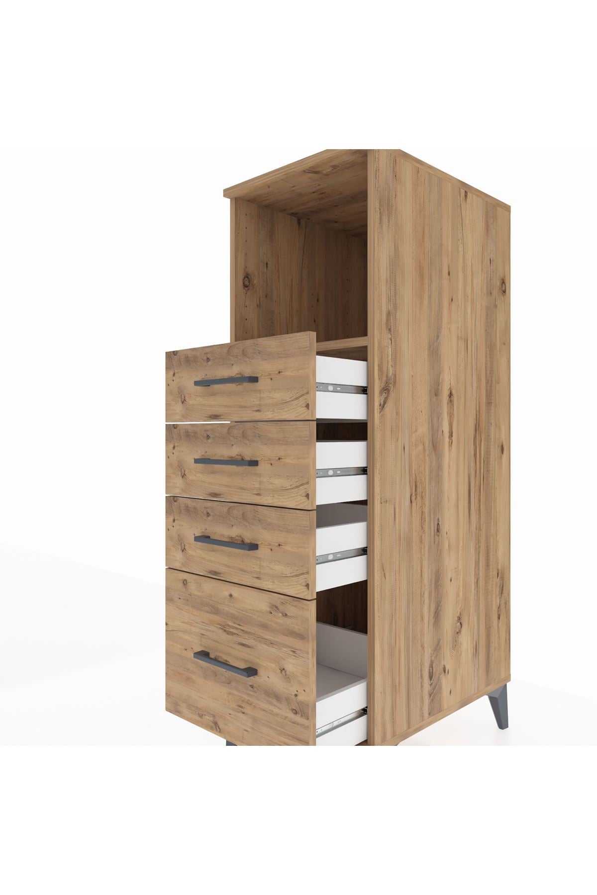 Kronos Dolap Tek Raflı 4 Çekmeceli 44x59x134 Çam-Çam