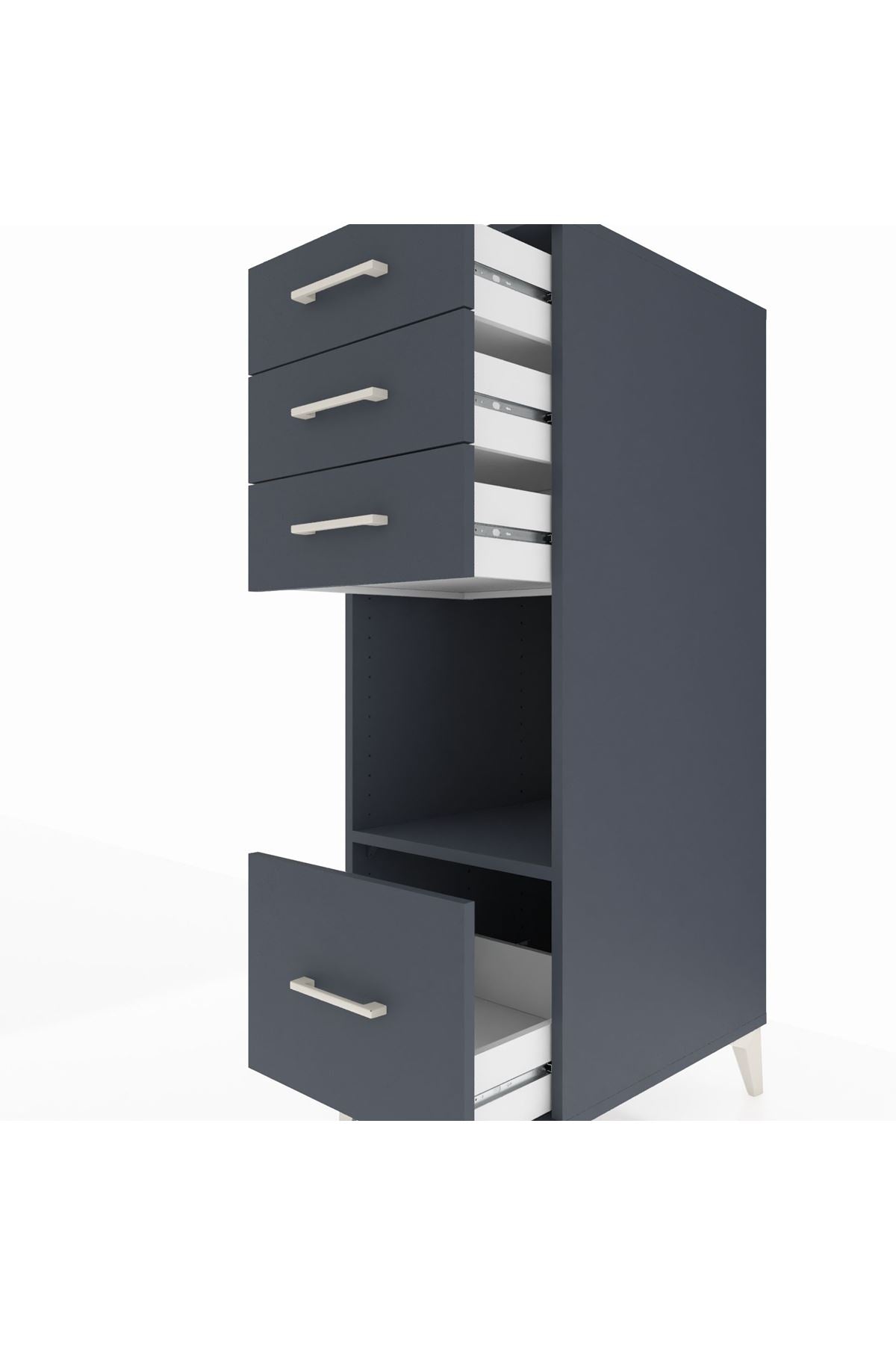 Kronos Dolap Tek Raflı 4 Çekmeceli 44x59x134 Antrasit-Antrasit