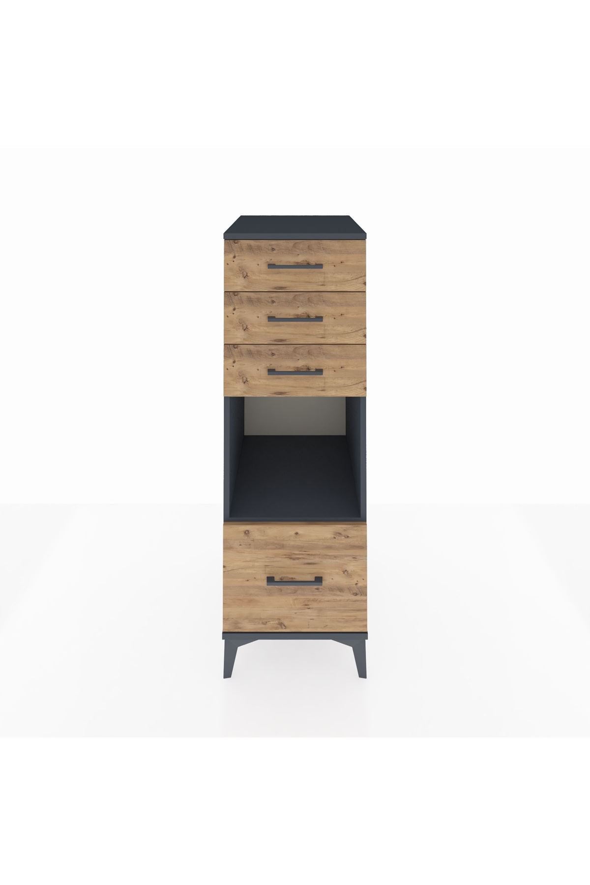 Kronos Dolap Tek Raflı 4 Çekmeceli 44x59x134 Antrasit-Çam