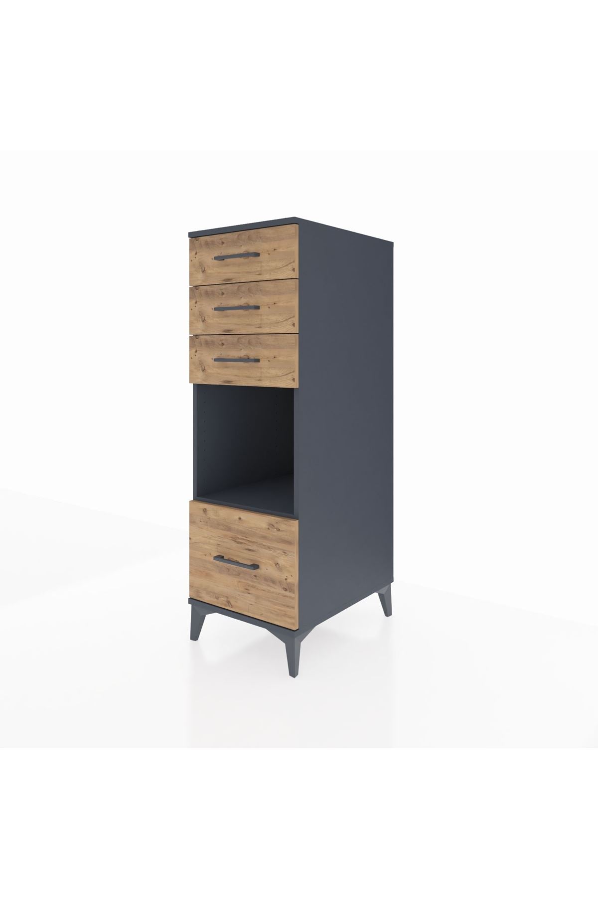 Kronos Dolap Tek Raflı 4 Çekmeceli 44x59x134 Antrasit-Çam