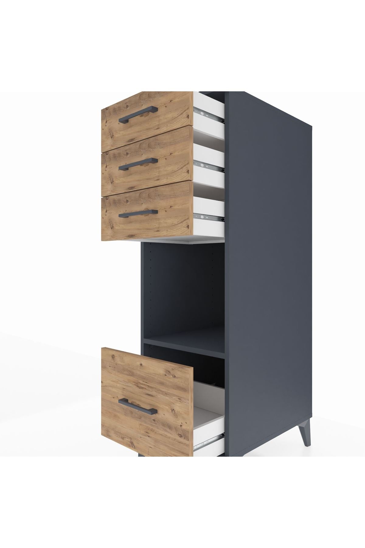 Kronos Dolap Tek Raflı 4 Çekmeceli 44x59x134 Antrasit-Çam