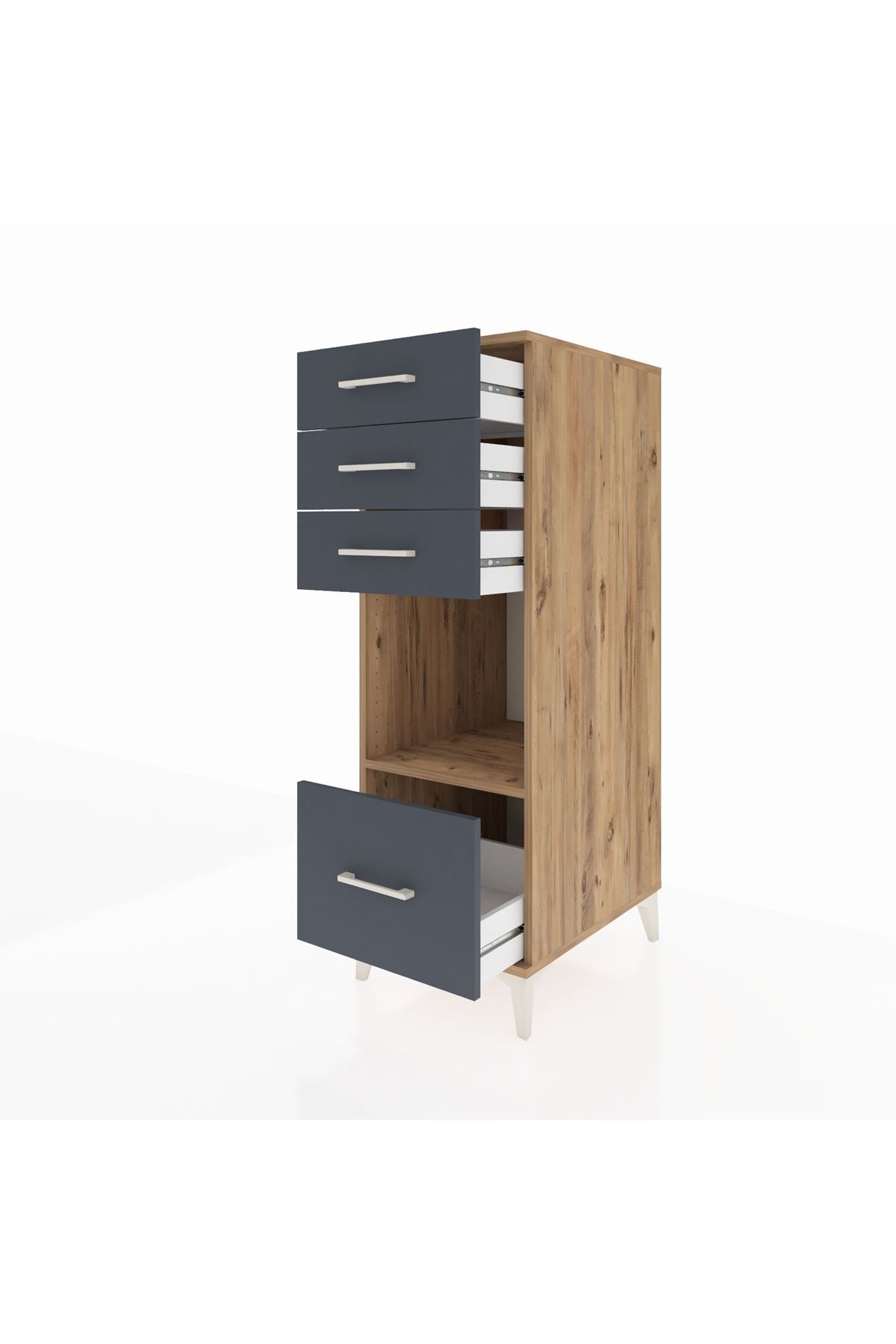 Kronos Dolap Tek Raflı 4 Çekmeceli 44x59x134 Çam-Antrasit