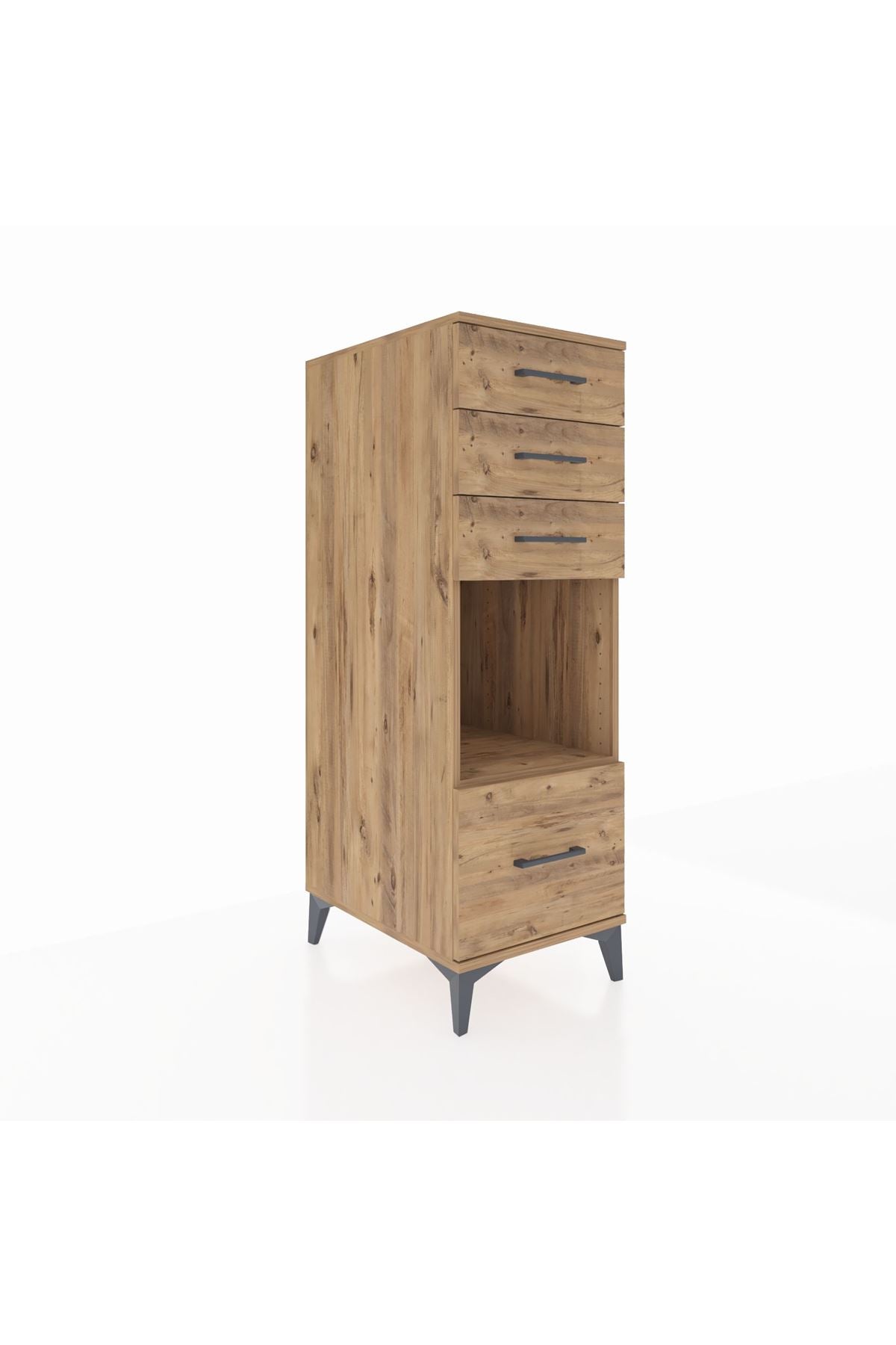 Kronos Dolap Tek Raflı 4 Çekmeceli 44x59x134 Çam-Çam